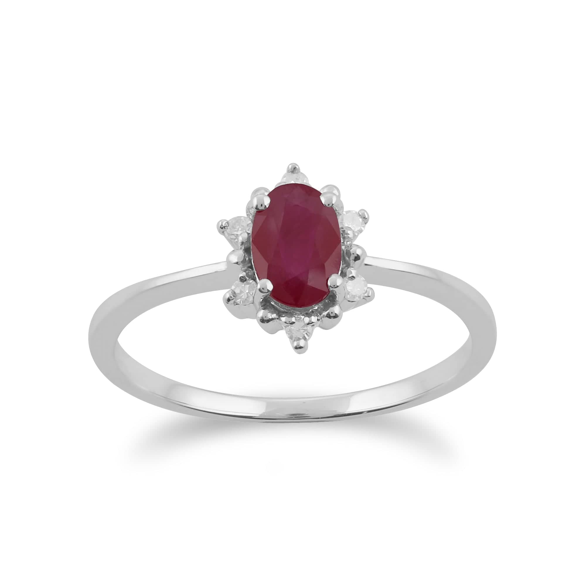 Gemondo 9ct White Gold 0.63ct Ruby & Diamond Oval Cluster Ring Image 1