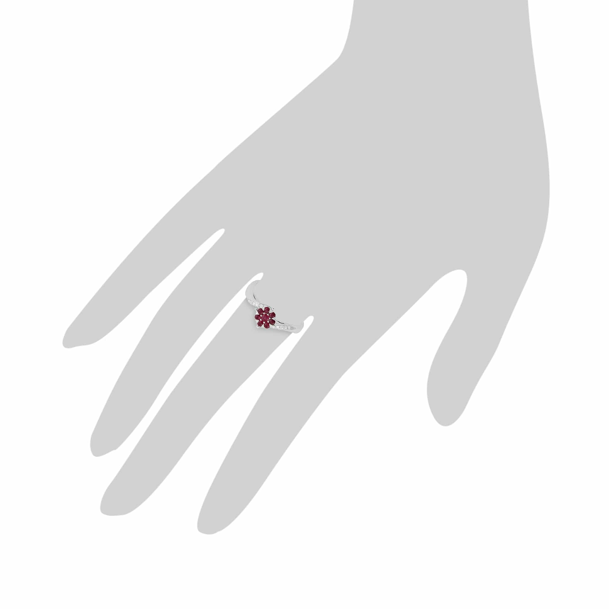 Gemondo 9ct White Gold 0.32ct Ruby & Diamond Floral Ring Image 3
