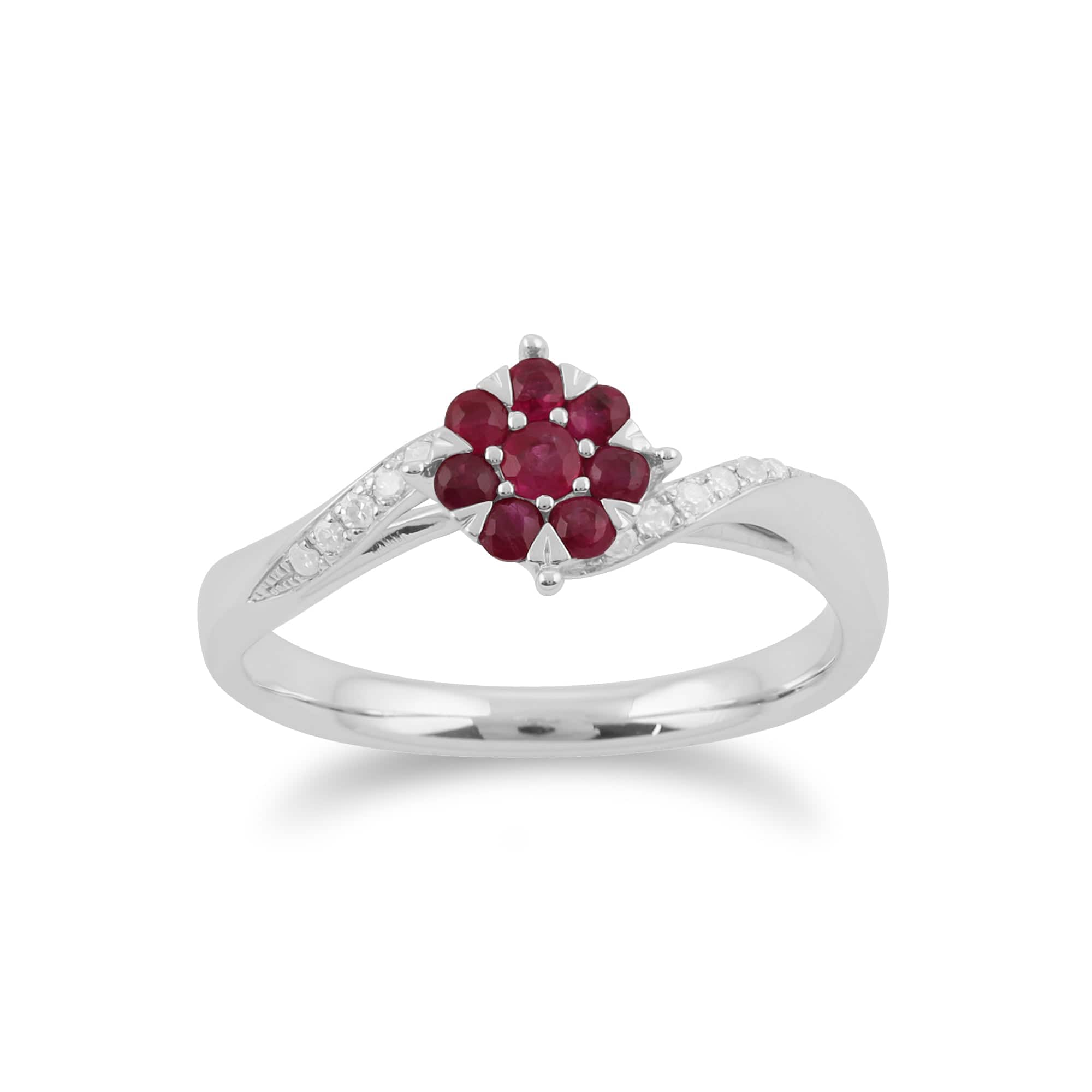 Gemondo 9ct White Gold 0.32ct Ruby & Diamond Floral Ring Image 1