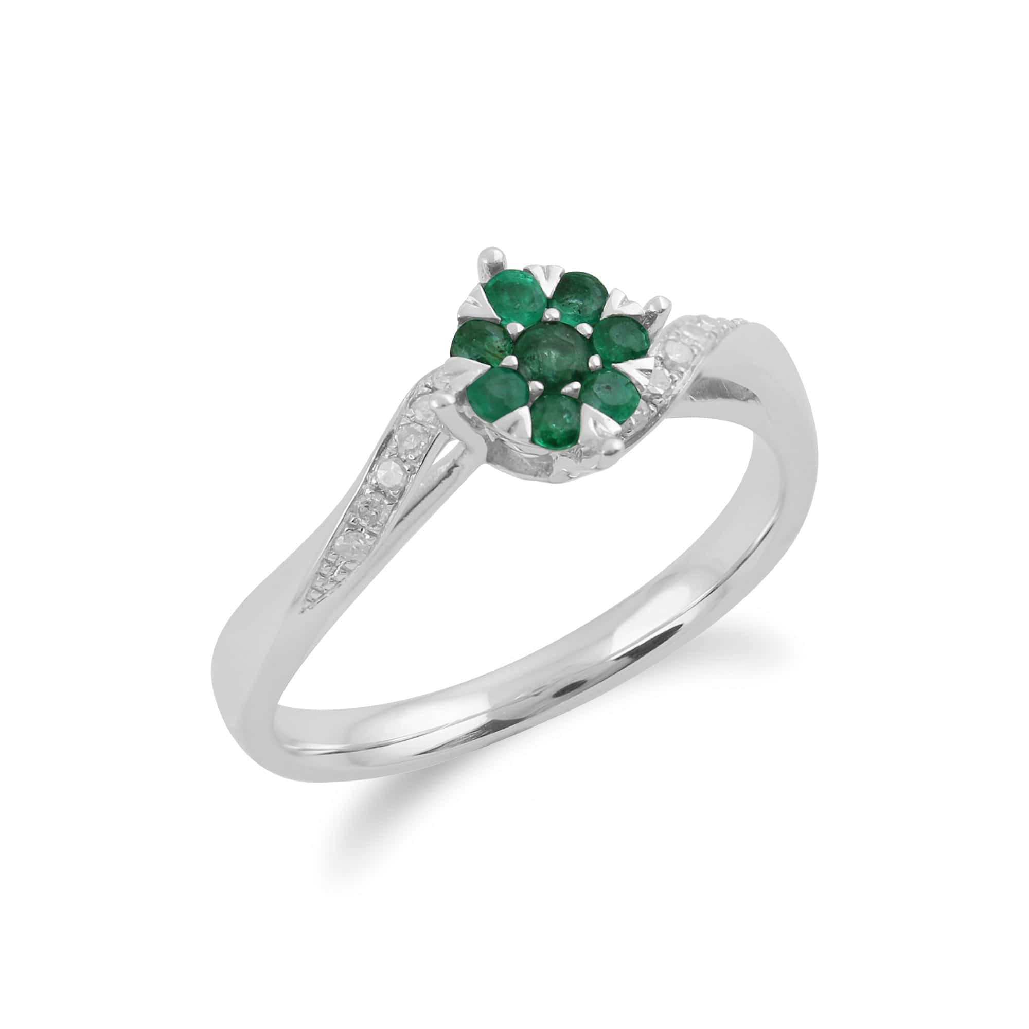 162R0215029 Gemondo 9ct White Gold 0.24ct Emerald & Diamond Floral Ring 2