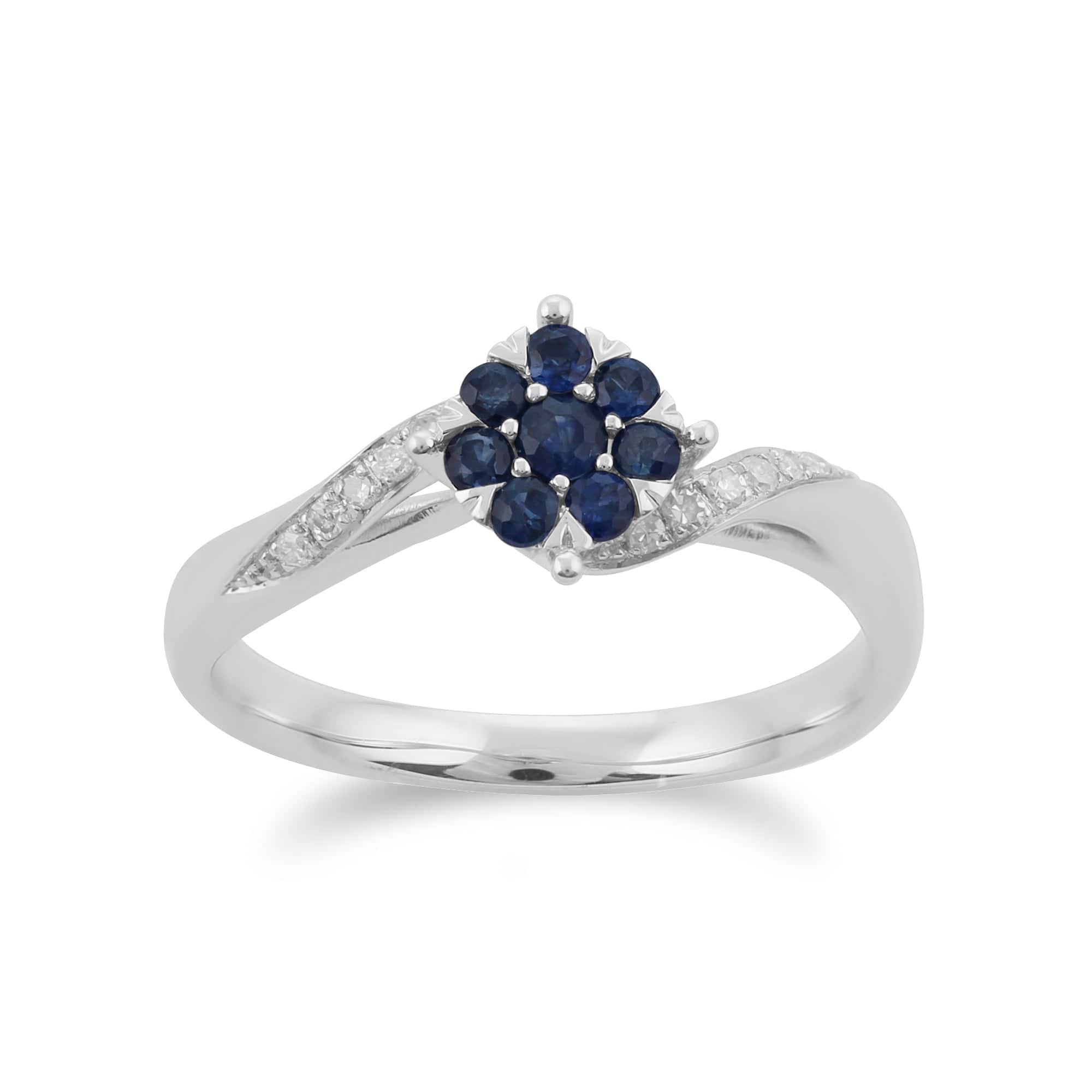 Gemondo 9ct White Gold 0.27ct Sapphire & Diamond Floral Ring