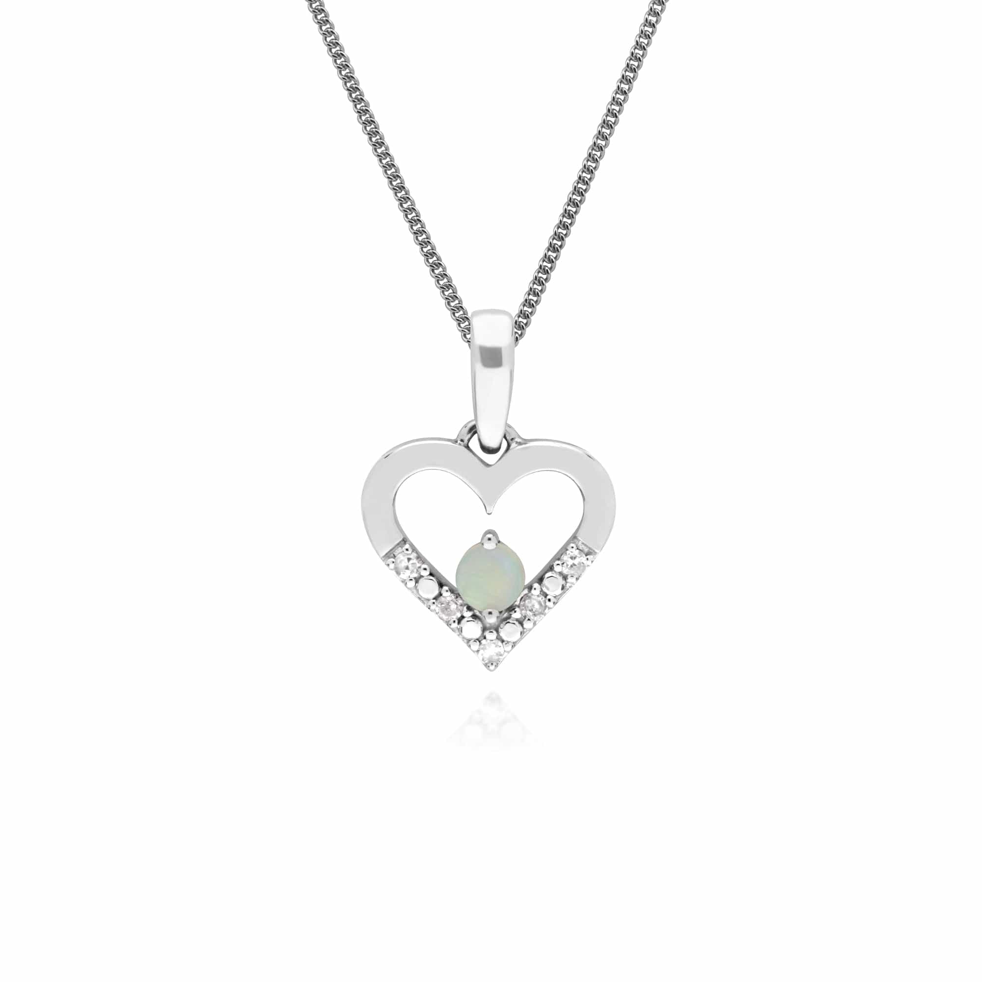 162E0258109-162P0219109 Classic Round Opal & Diamond Heart Drop Earrings & Pendant Set in 9ct White Gold 3