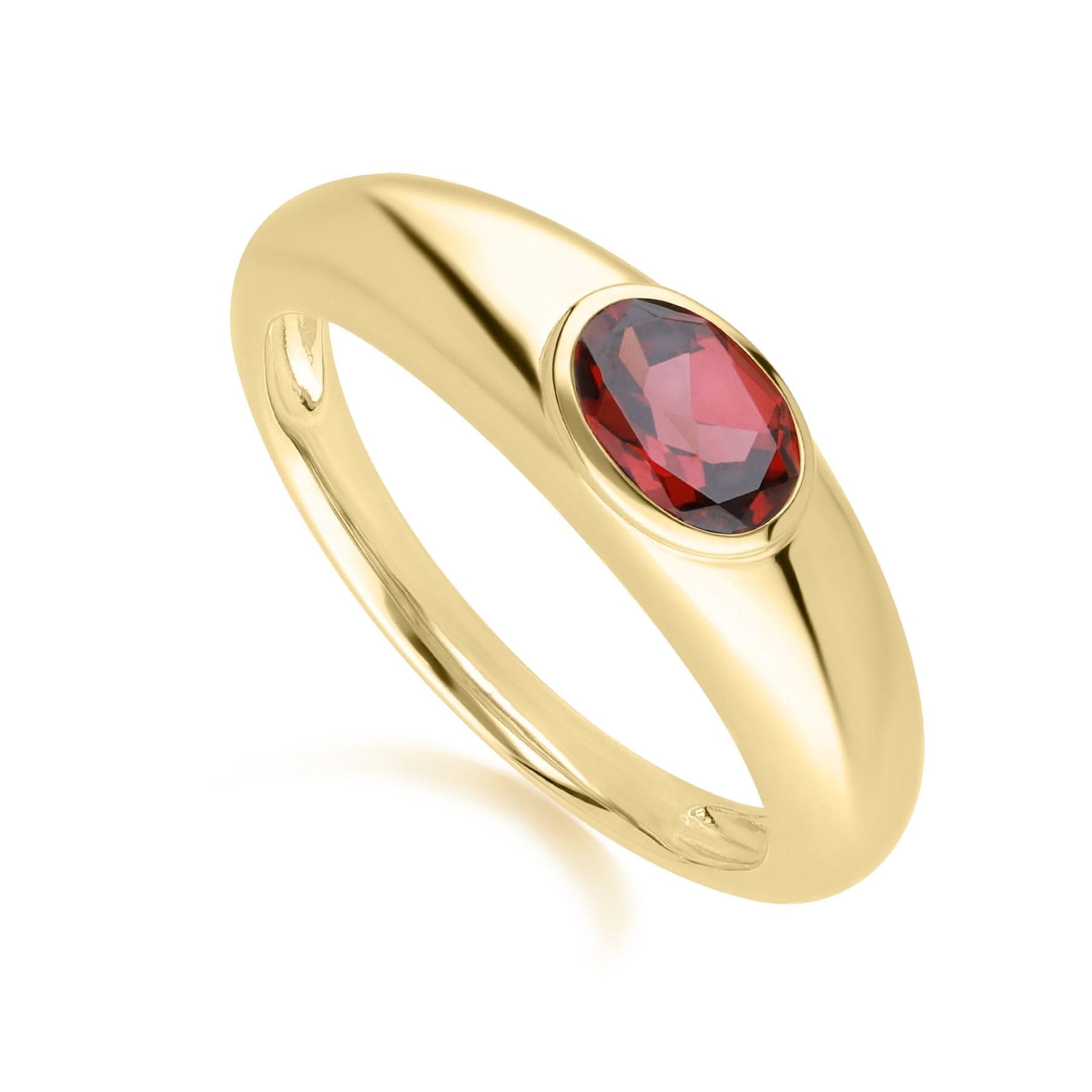 Modern Classic Oval Garnet Ring in 18ct Gold Plated Silver - Gemondo