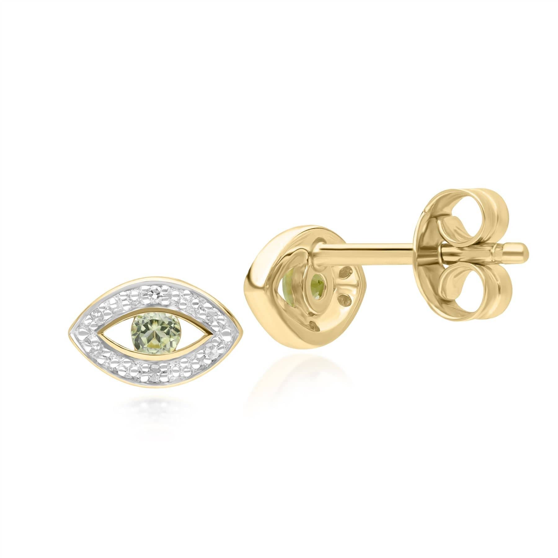 ECFEW™ Dainty Evil Eye Peridot & Diamond Stud Earrings in 9ct Yellow Gold - Gemondo