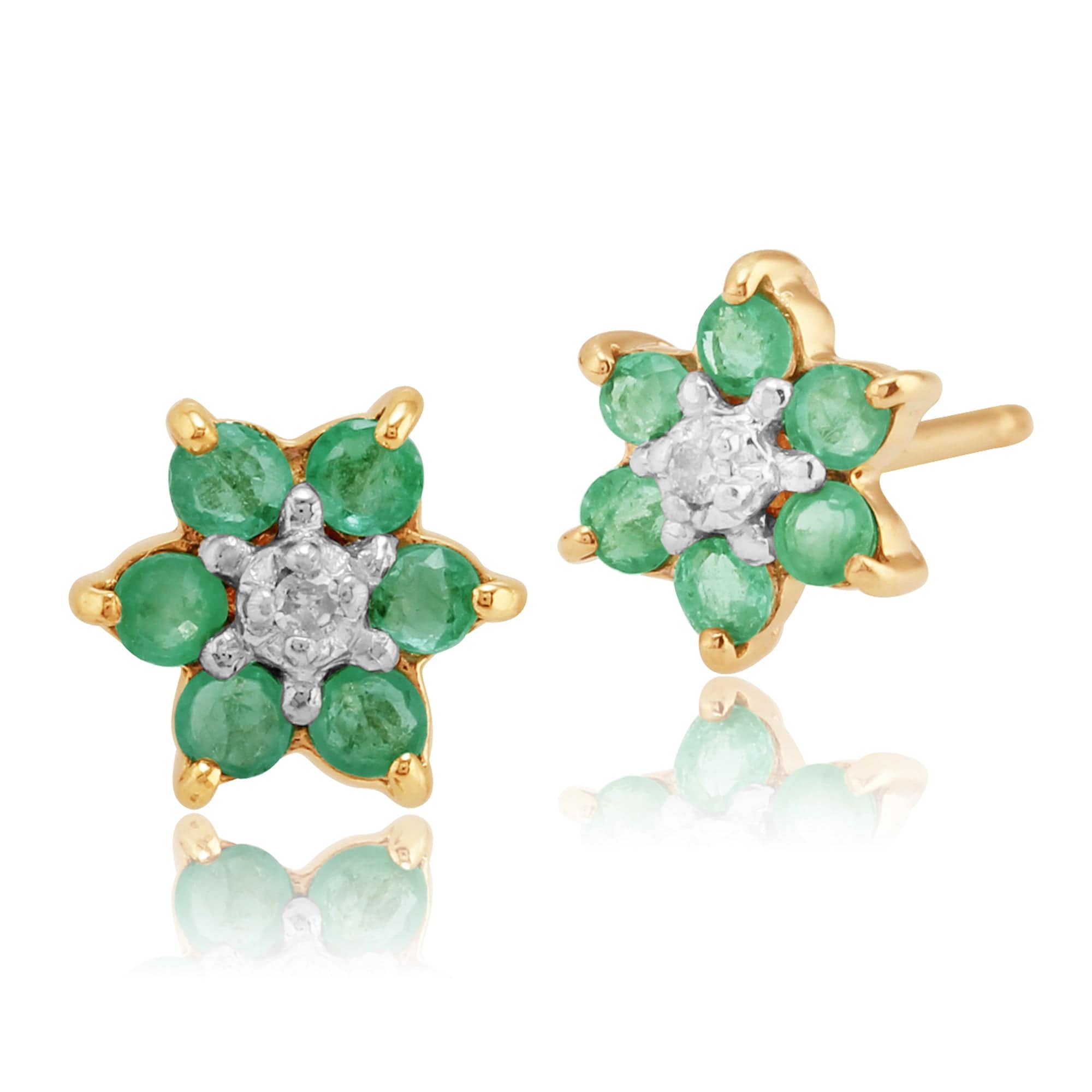 Floral Emerald & Diamond Cluster Stud Earrings & Pendant Set Image 2