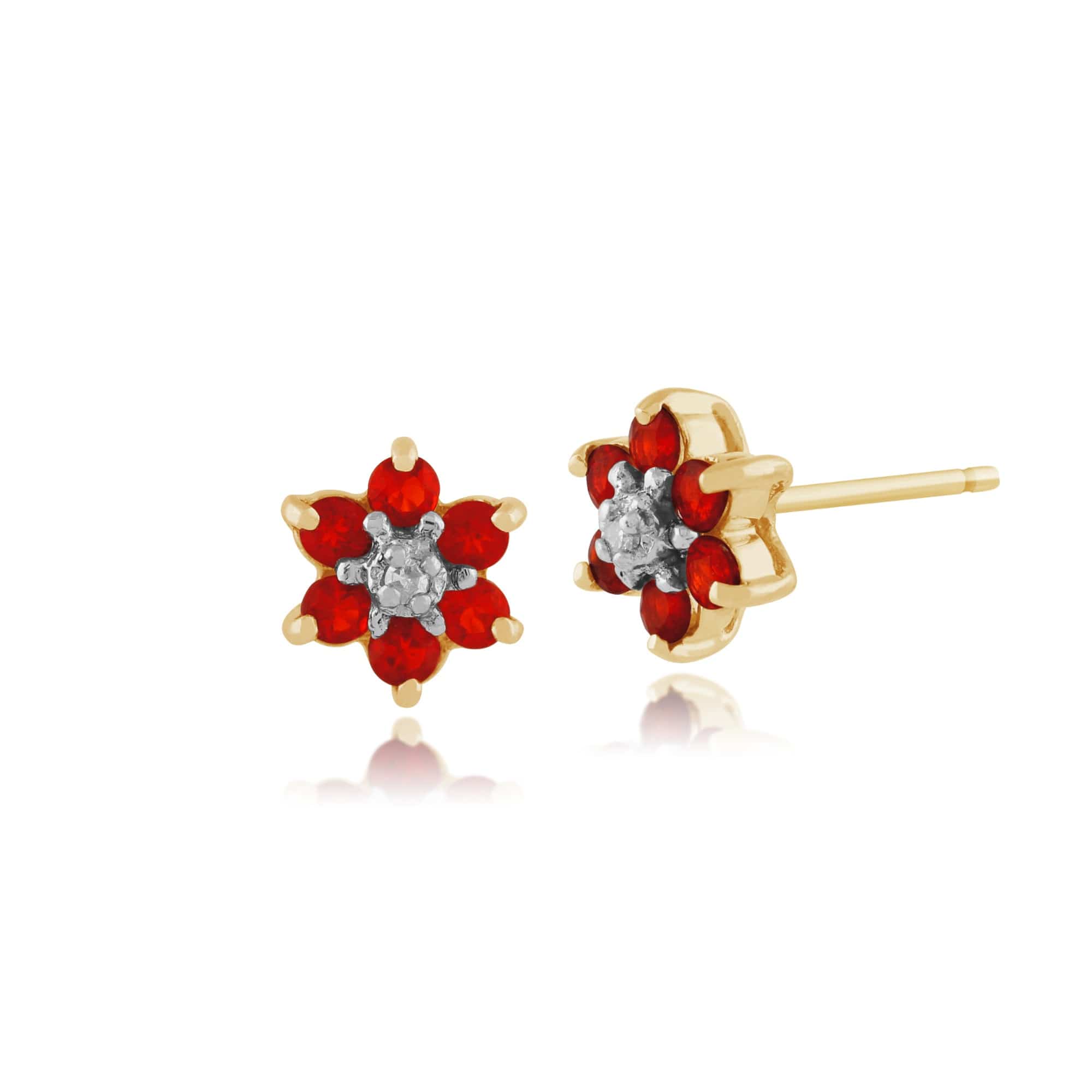 Floral Fire Opal & Diamond Flower Stud Earrings & Pendant Set Image 2
