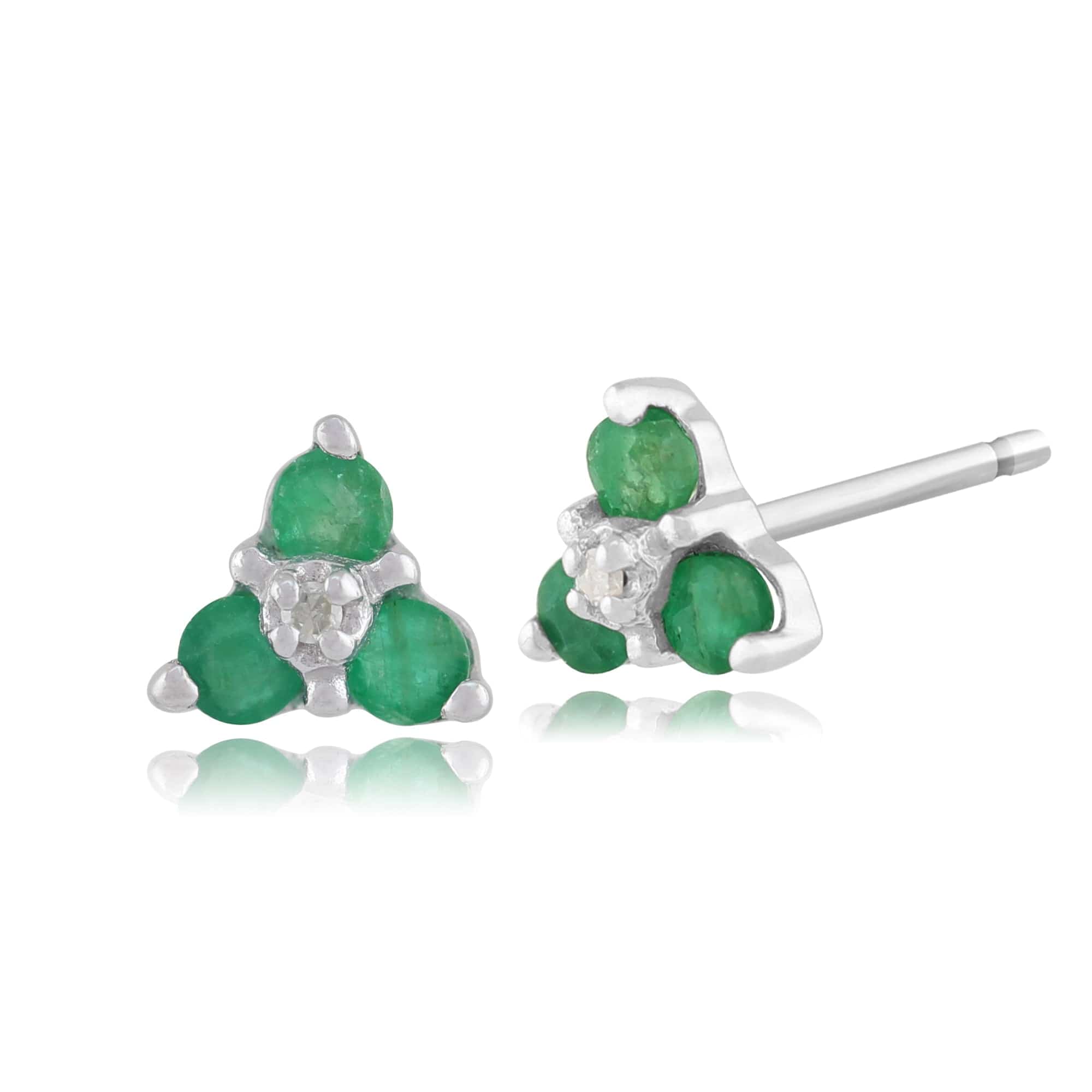 Floral Emerald & Diamond Stud Earrings & Pendant Set Image 2