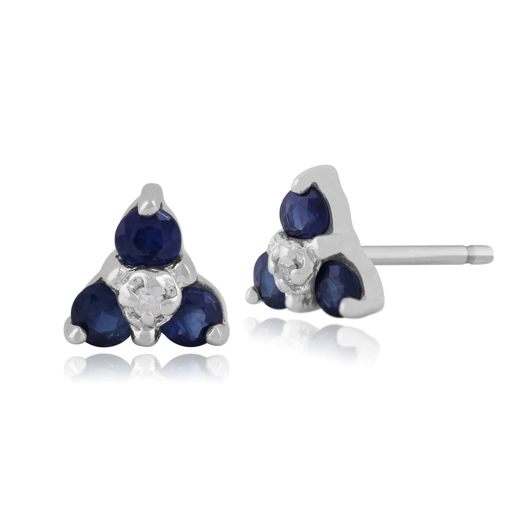 Classic Sapphire & Diamond Cluster Stud Earrings 9ct White Gold