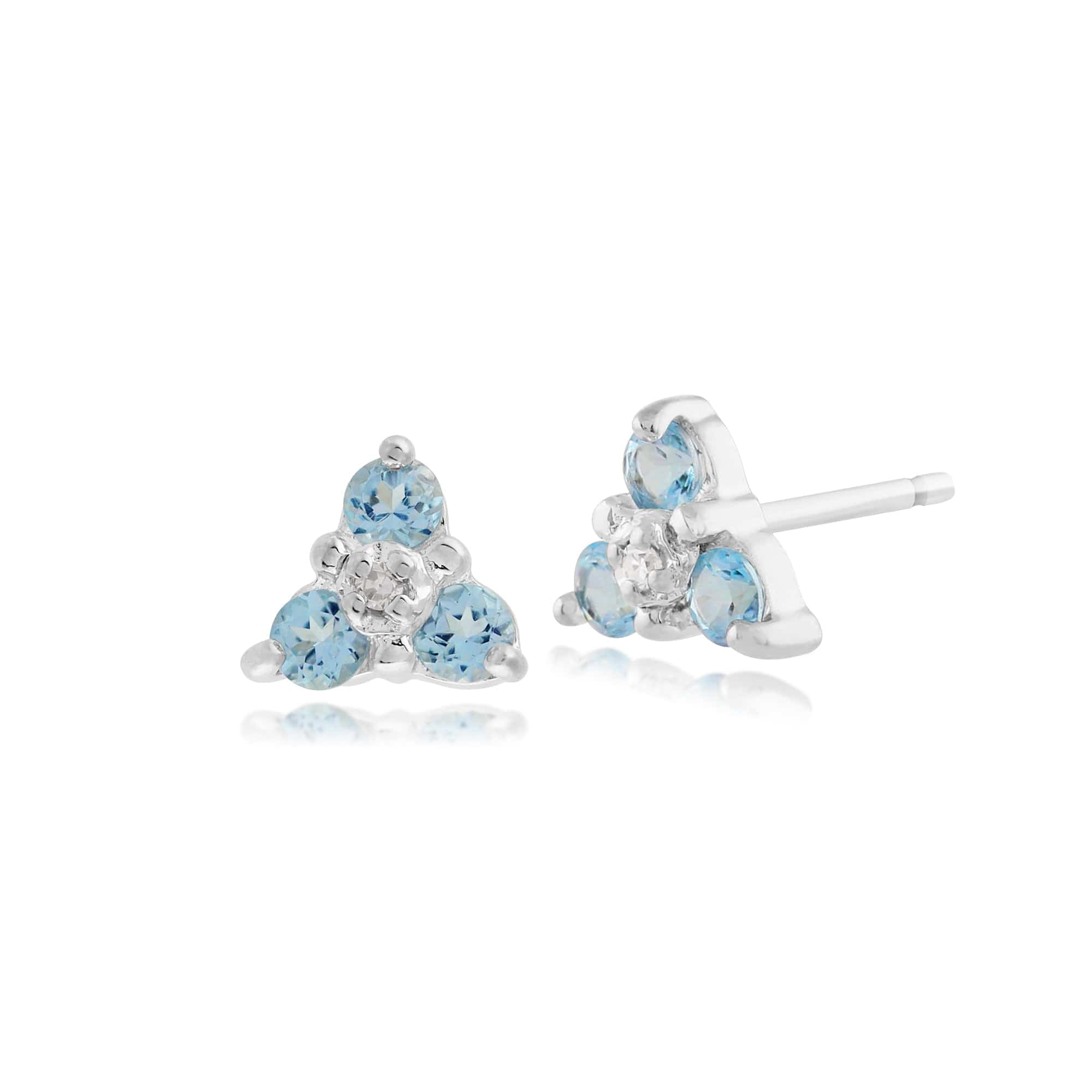 9ct White Gold 0.21ct Blue Topaz & Diamond Cluster Stud Earrings Image