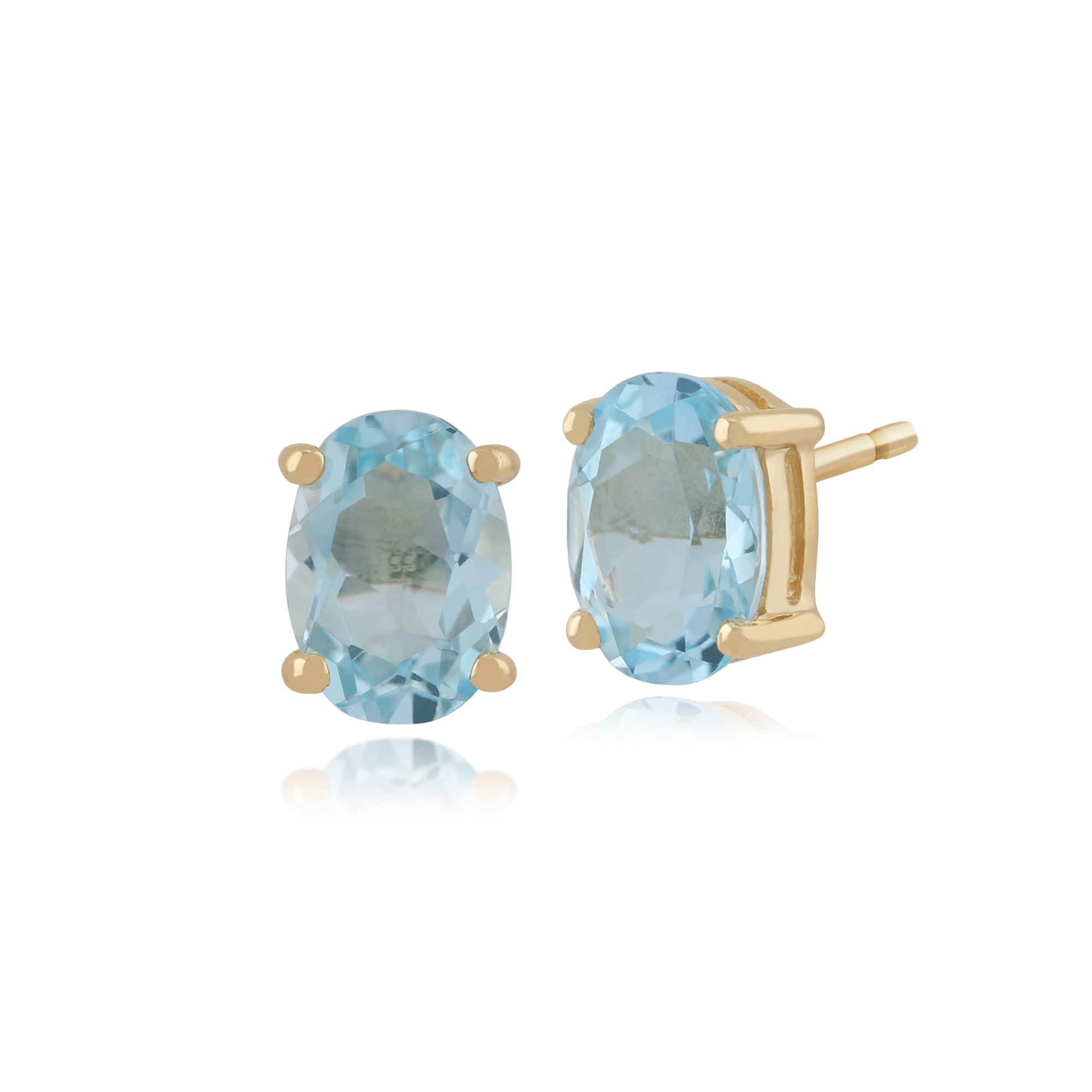 Classic Oval Blue Topaz Stud Earrings in 9ct Yellow Gold 7x5mm - Gemondo