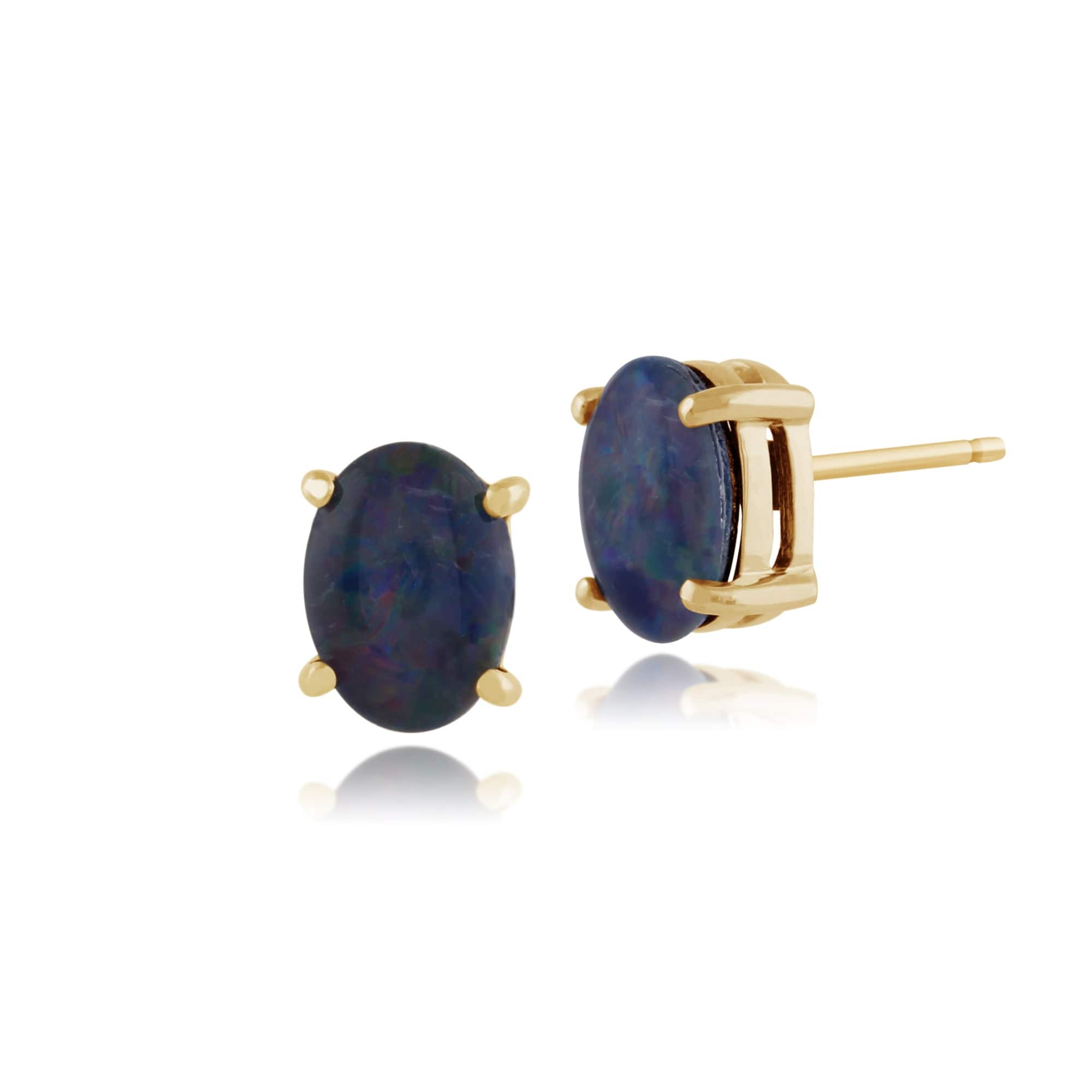 Classic Oval Triplet Opal Cabochon Stud Earrings in 9ct Yellow Gold 7x5mm - Gemondo