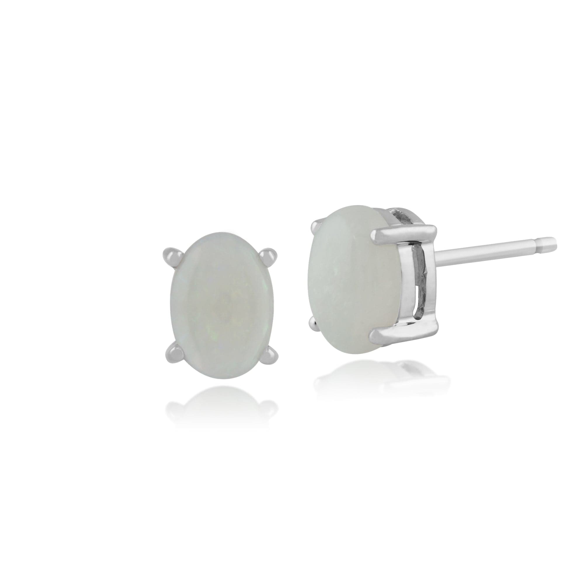 Classic Oval Opal Cabochon Stud Earrings in 9ct White Gold 7x5mm - Gemondo