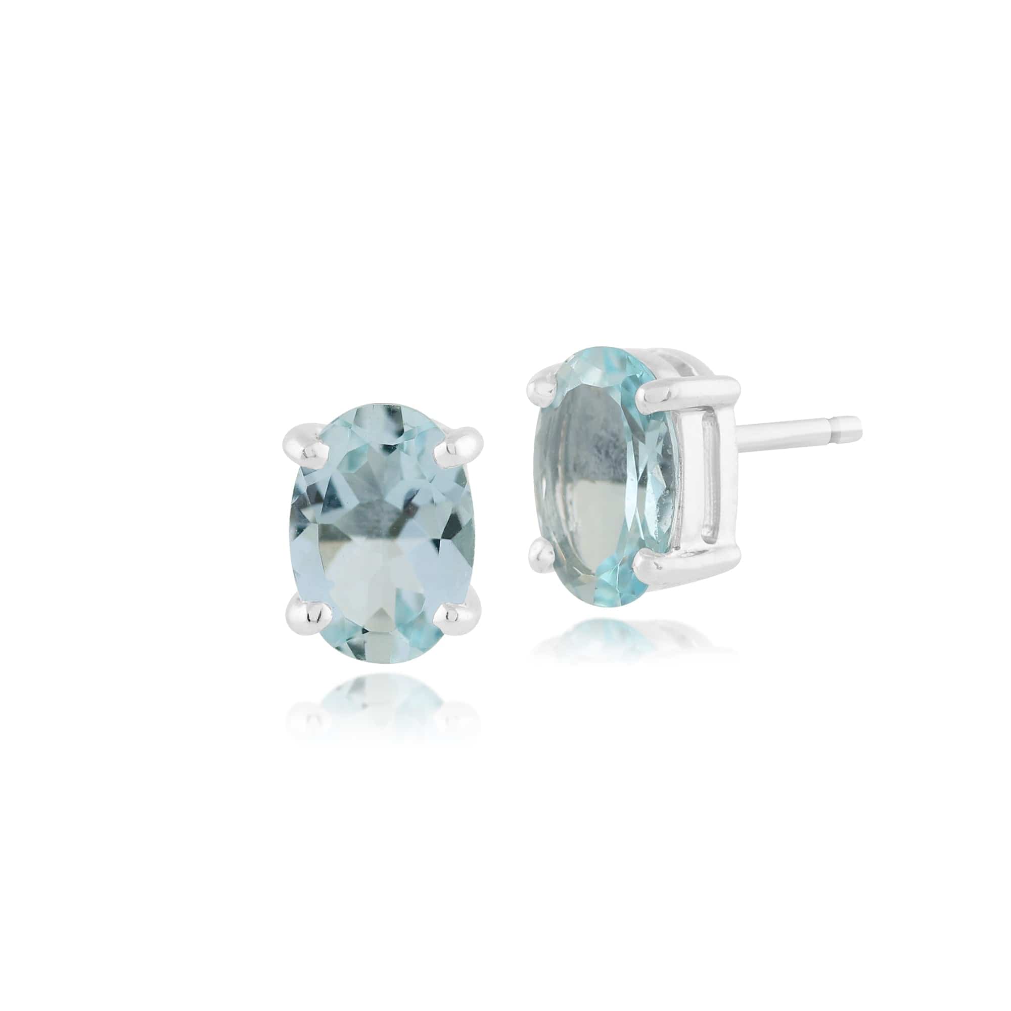 Gemondo 9ct White Gold 1.20ct 4 Claw Set Aquamarine Oval Stud Earrings 7x5mm Image