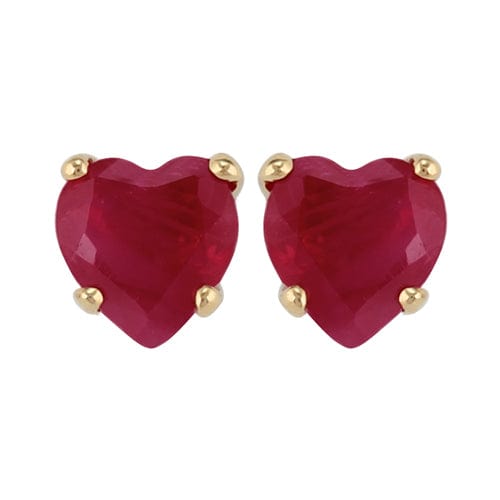 Classic Heart Ruby Stud Earrings in 9ct Yellow Gold 4mm