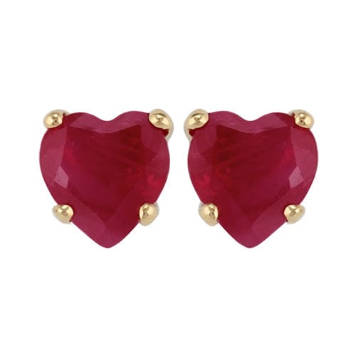 Classic Heart Ruby Stud Earrings 9ct Yellow Gold 4mm