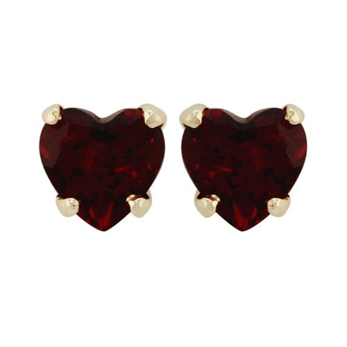 Petite Heart Garnet Stud Earrings 9ct Yellow Gold