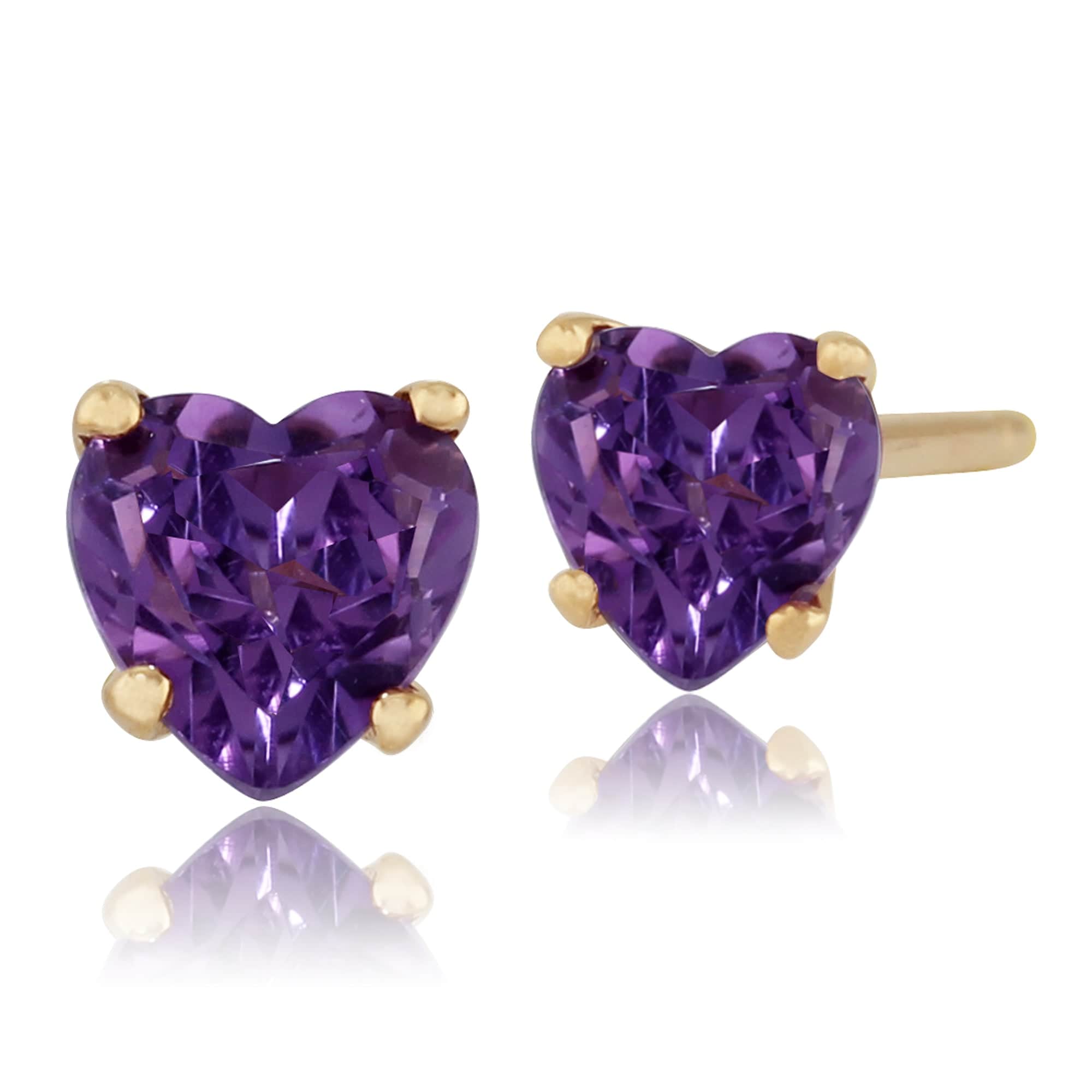 Classic Heart Amethyst Stud Earrings in 9ct Yellow Gold 