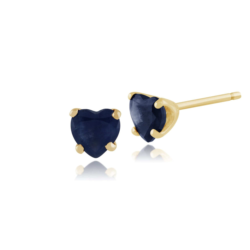 Petite Heart Blue Sapphire Stud Earrings 9ct Yellow Gold