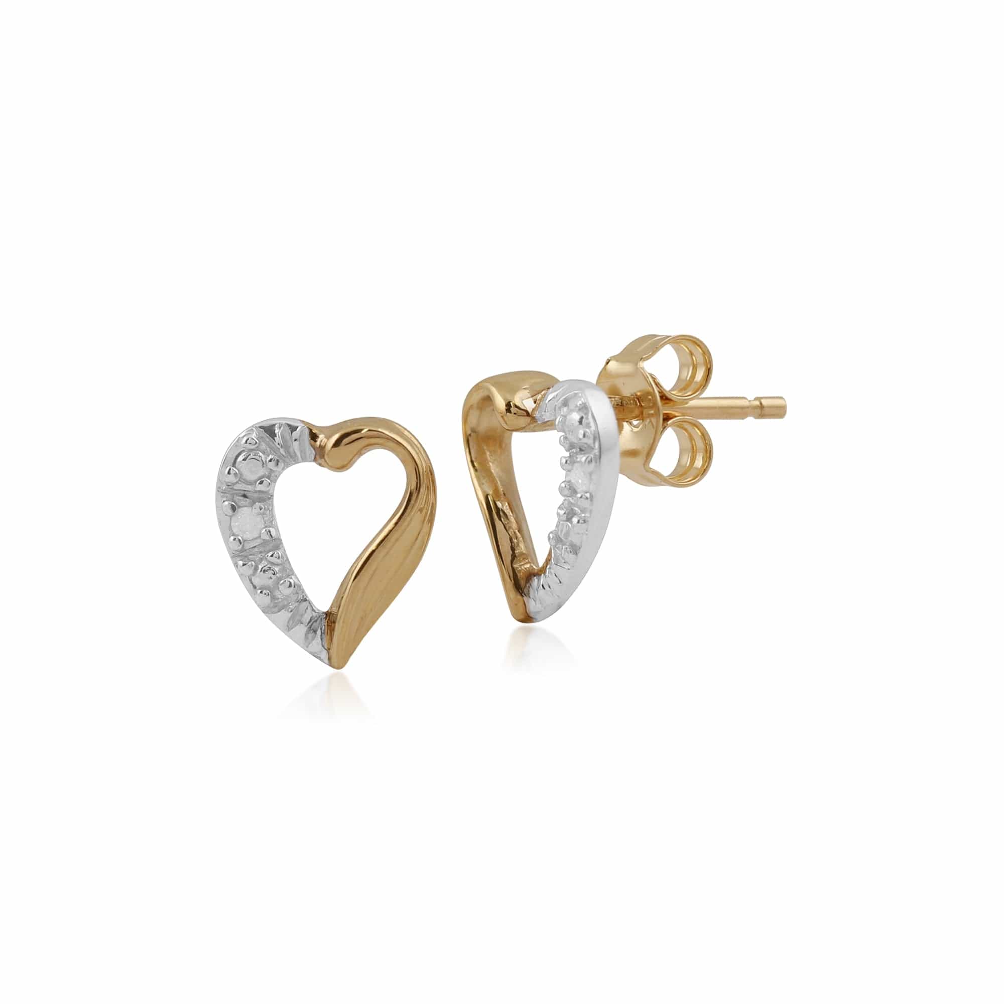 9ct Yellow Gold Diamond Heart Stud Earrings Image