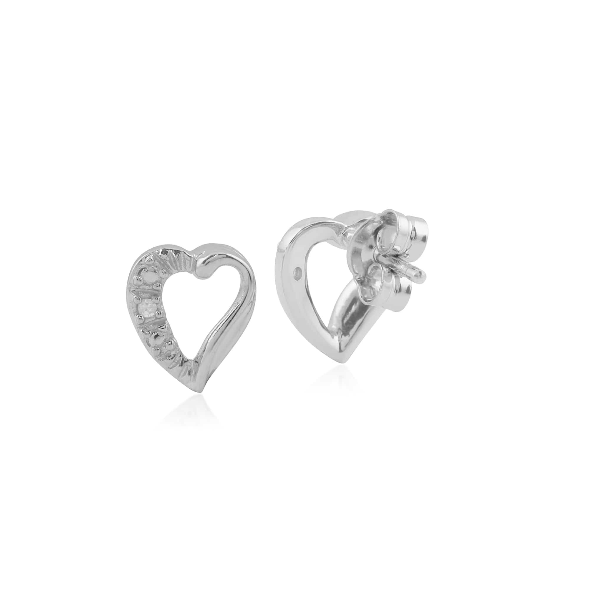9ct White Gold Round Cut Diamond Heart Stud Earrings - Gemondo