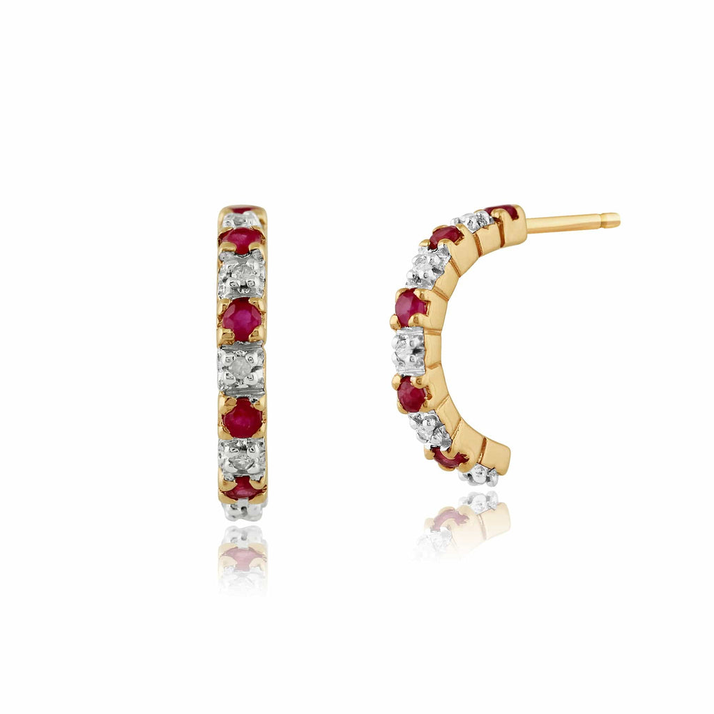 Classic Round Ruby & Diamond Half Hoop 9ct Earrings