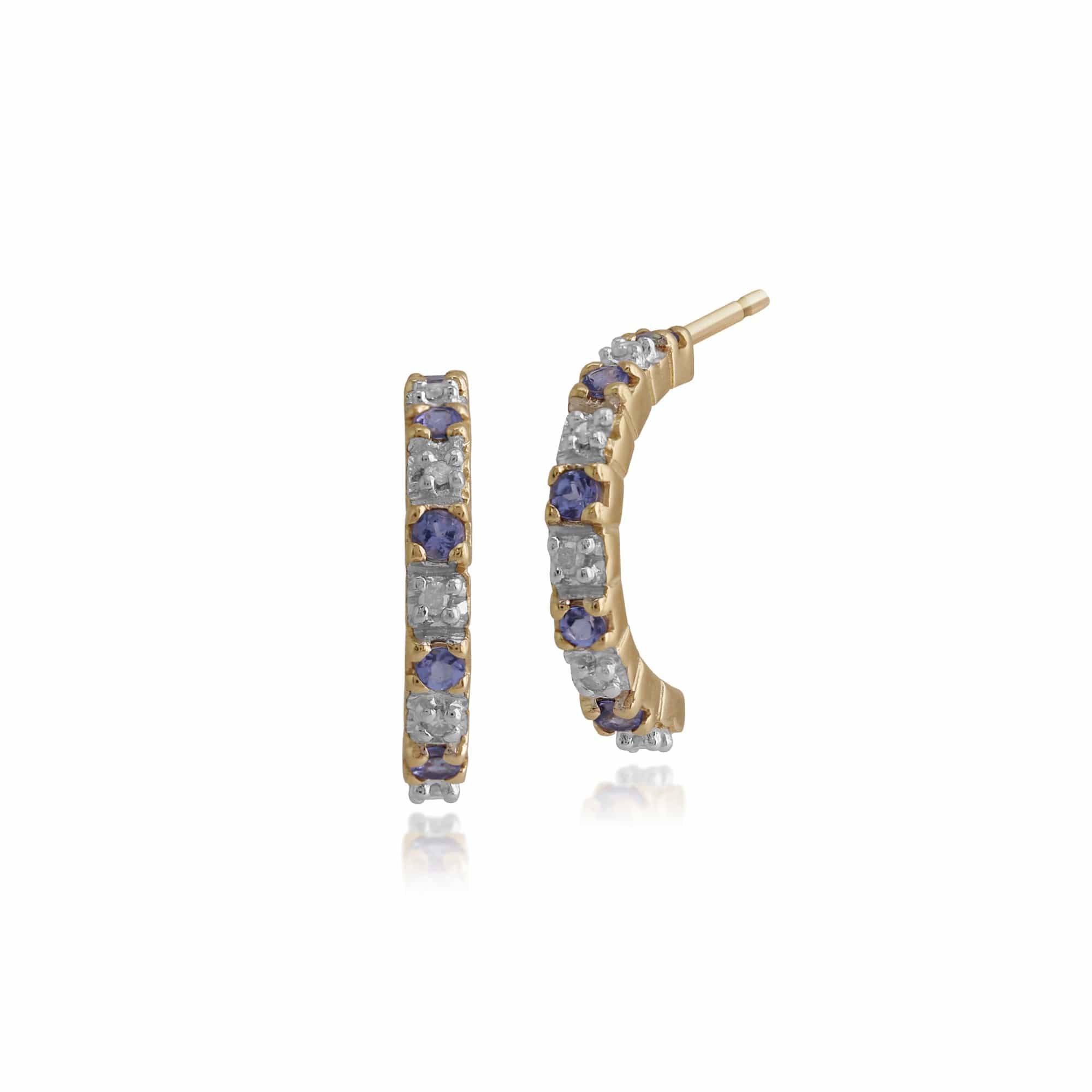 Classic Round Tanzanite & Diamond Half Hoop Earrings in 9ct Yellow Gold - Gemondo