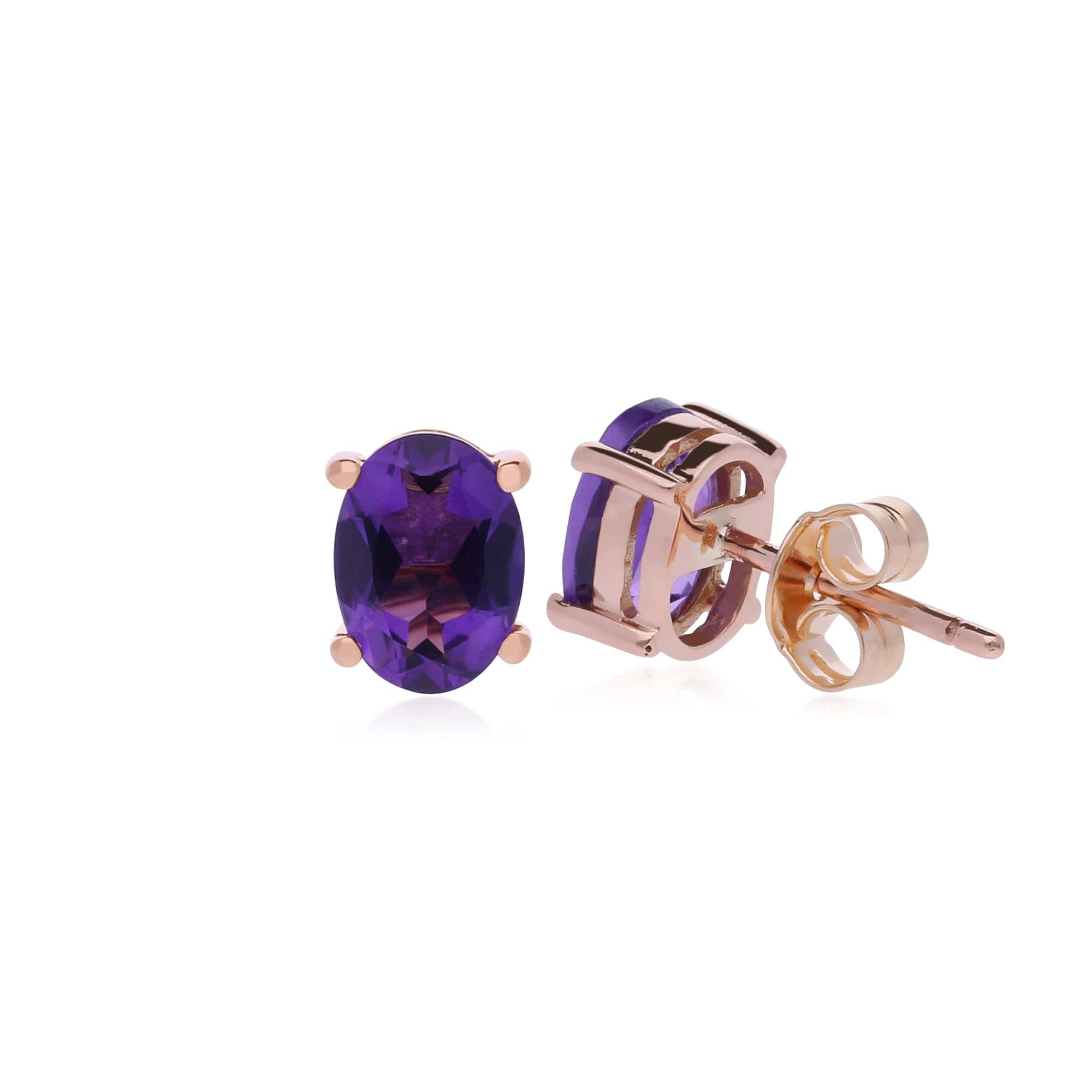 Classic Oval Amethyst Claw Set Stud Earrings in 9ct Rose Gold - Gemondo