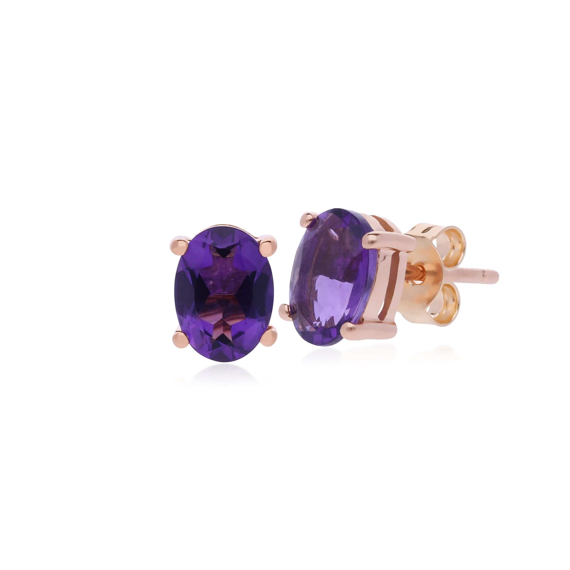 Classic Oval Amethyst Claw Set Stud Earrings in 9ct Rose Gold - Gemondo