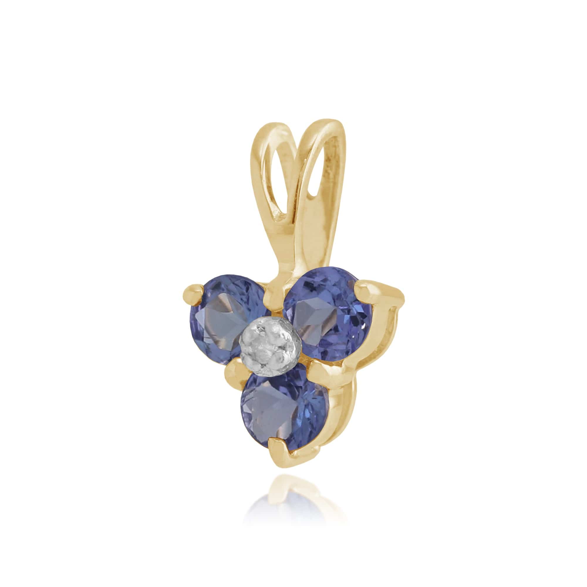 Floral Round Tanzanite & Diamond Pendant in 9ct Yellow Gold - Gemondo