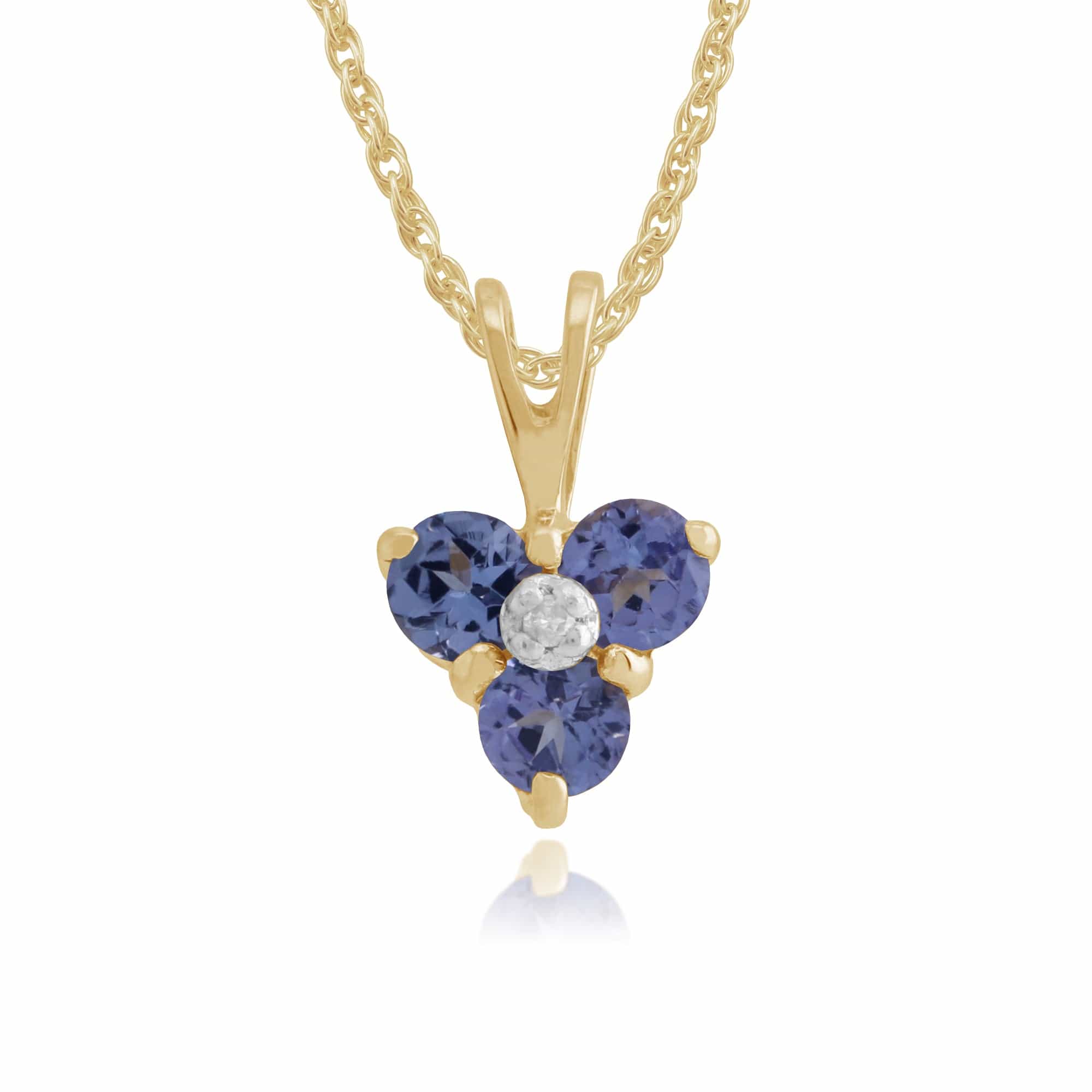 Floral Round Tanzanite & Diamond Pendant in 9ct Yellow Gold - Gemondo