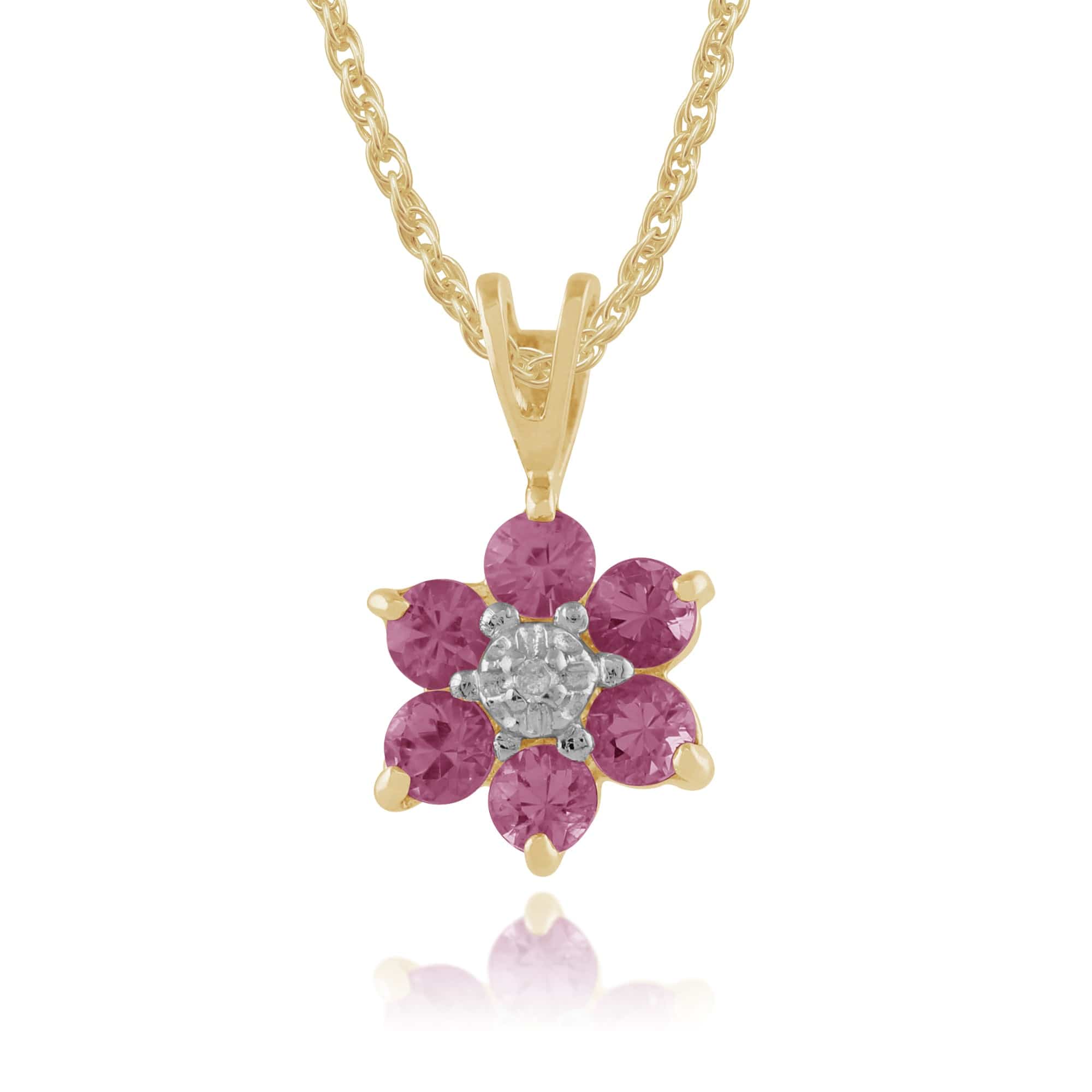 Floral Pink Sapphire & Diamond Cluster Stud Earrings & Pendant Set Image 4
