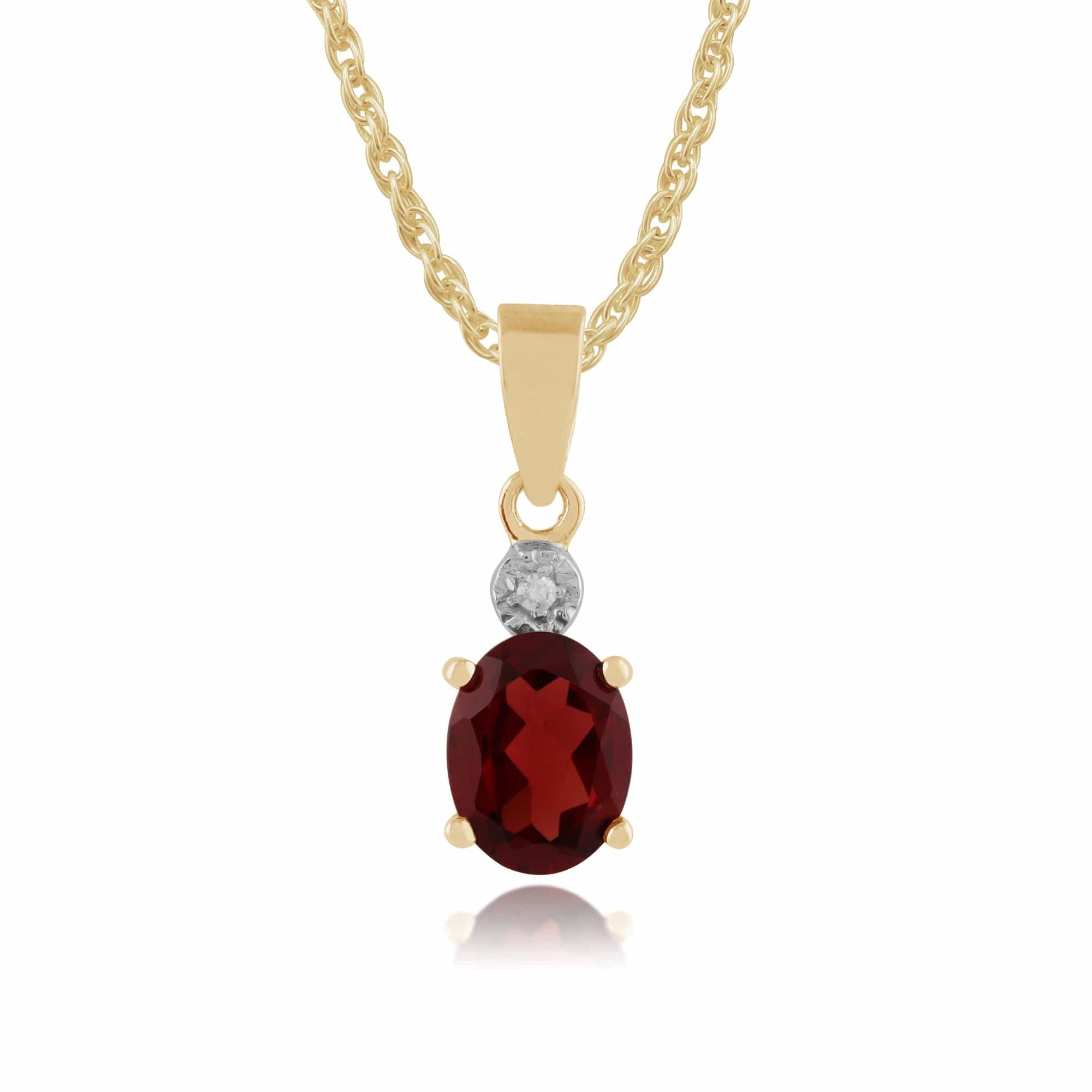 Classic Oval Garnet & Diamond Pendant in 9ct Yellow Gold - Gemondo