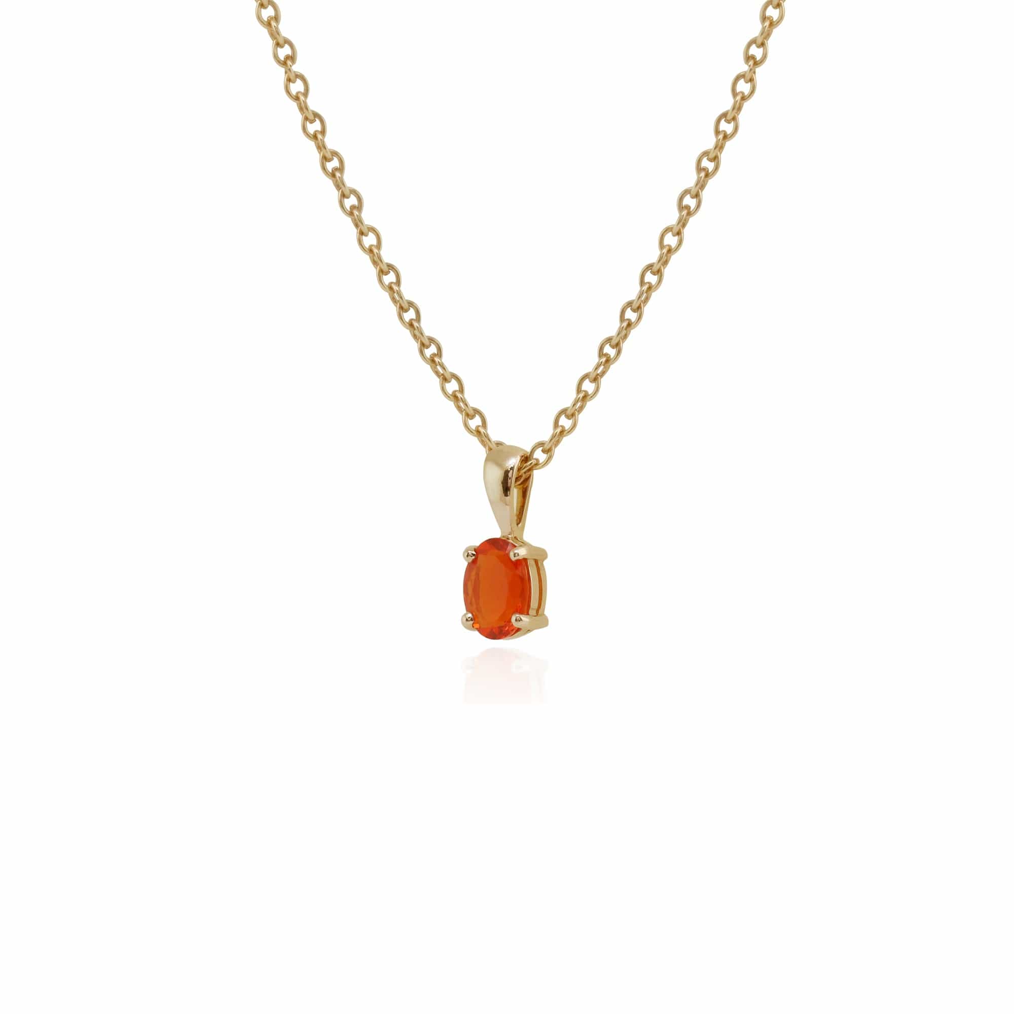 Classic Oval Fire Opal Single Stone Pendant in 9ct Yellow Gold - Gemondo