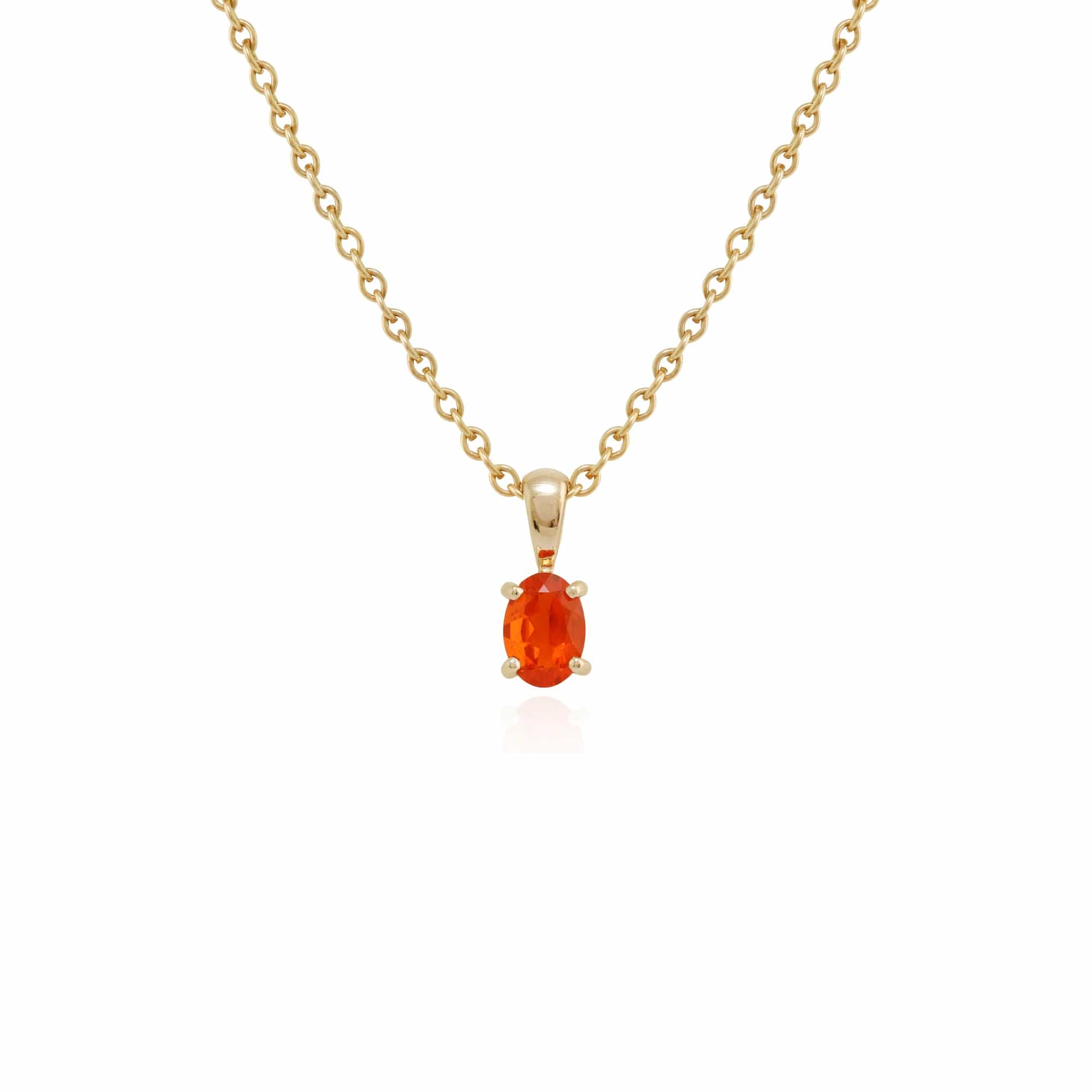 Classic Oval Fire Opal Single Stone Pendant in 9ct Yellow Gold - Gemondo