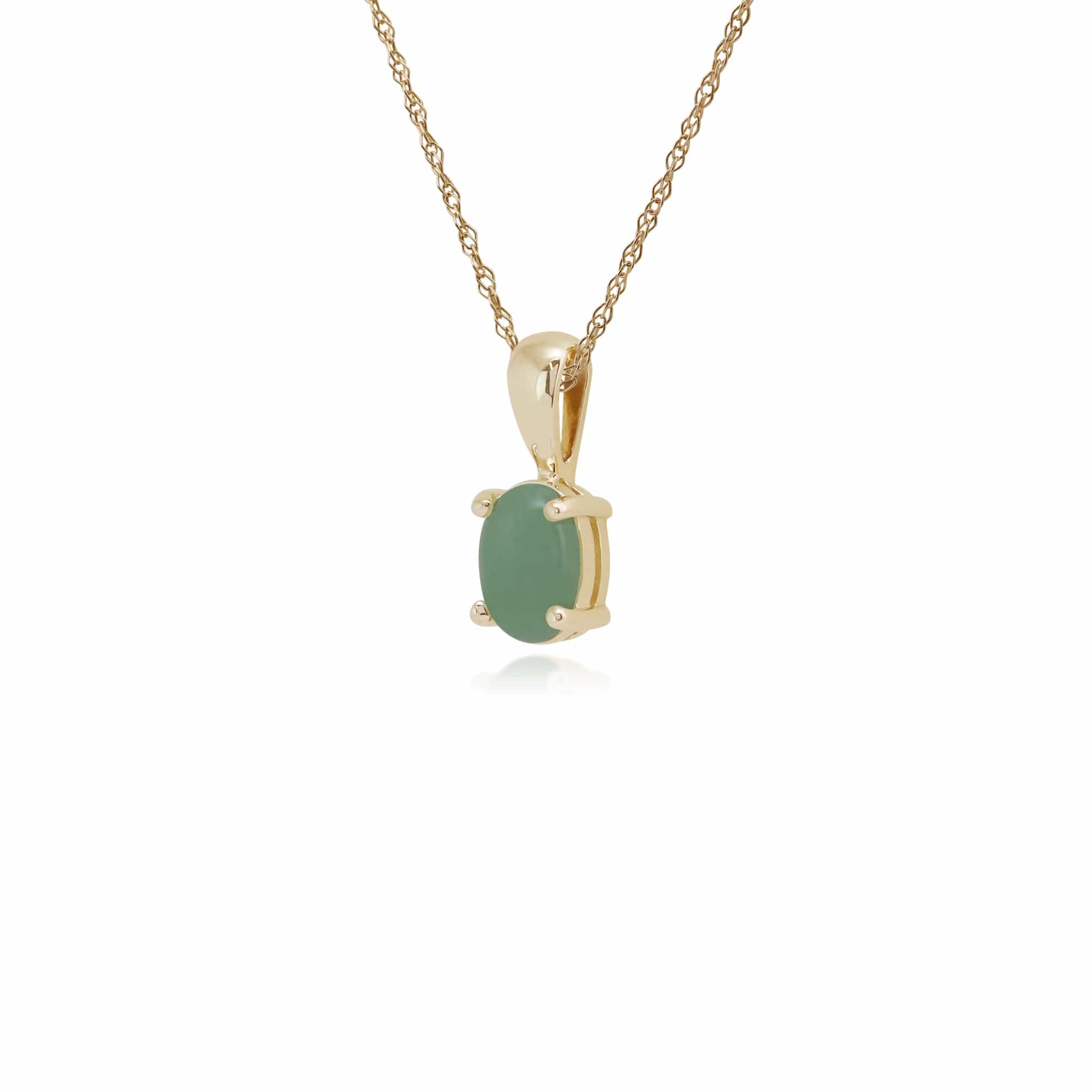 Classic Oval Green Jade Single Stone Pendant in 9ct Yellow Gold - Gemondo
