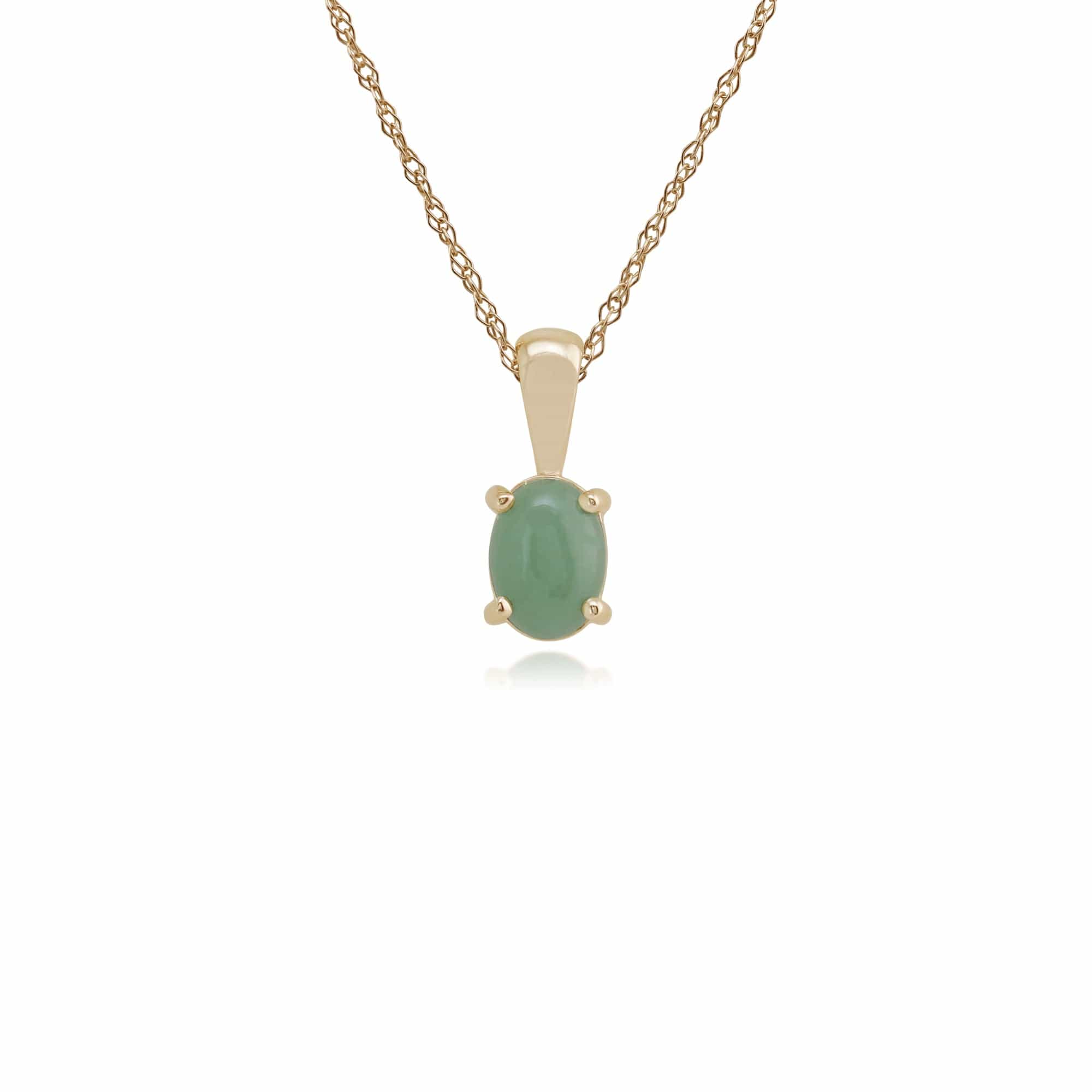 Classic Oval Green Jade Single Stone Pendant in 9ct Yellow Gold - Gemondo