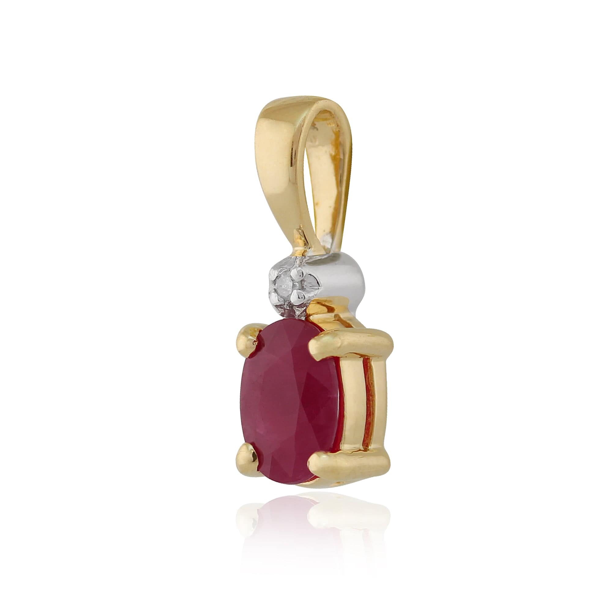 Classic Oval Ruby & Diamond Pendant in 9ct Yellow Gold - Gemondo