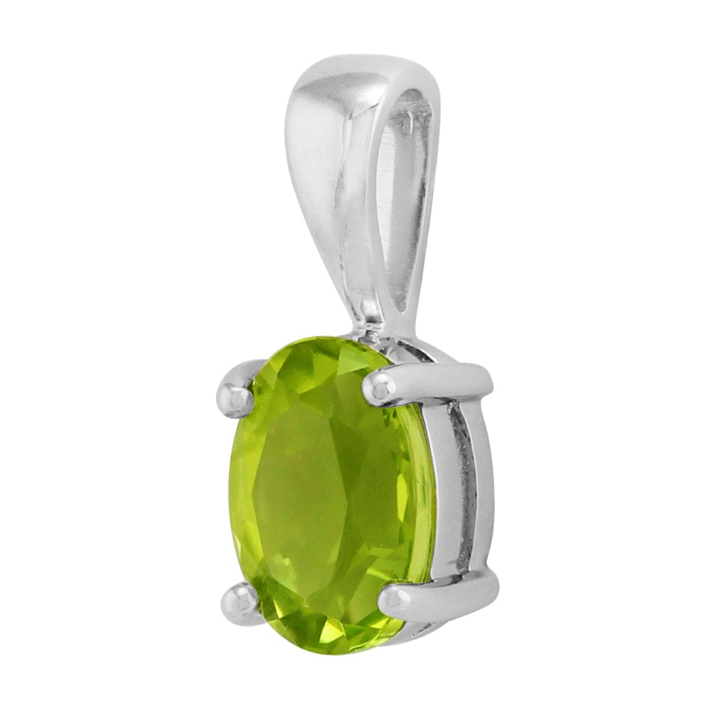 Classic Oval Peridot Pendant in 9ct White Gold - Gemondo