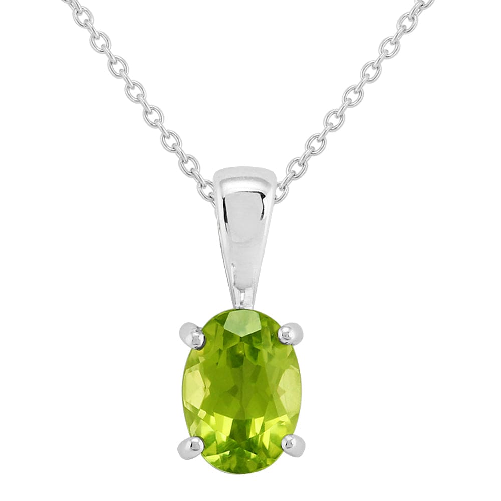 Classic Oval Peridot Pendant in 9ct White Gold - Gemondo