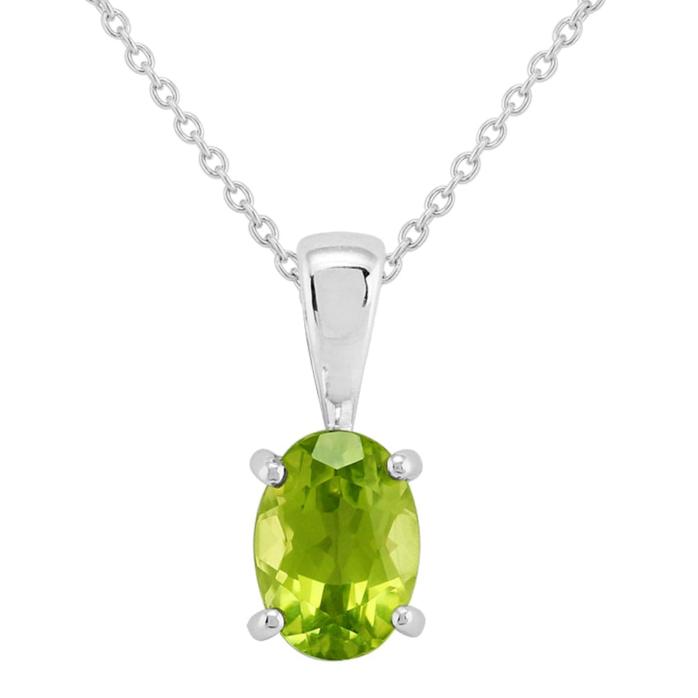 181P0594079 Classic Oval Peridot Pendant in 9ct White Gold 1