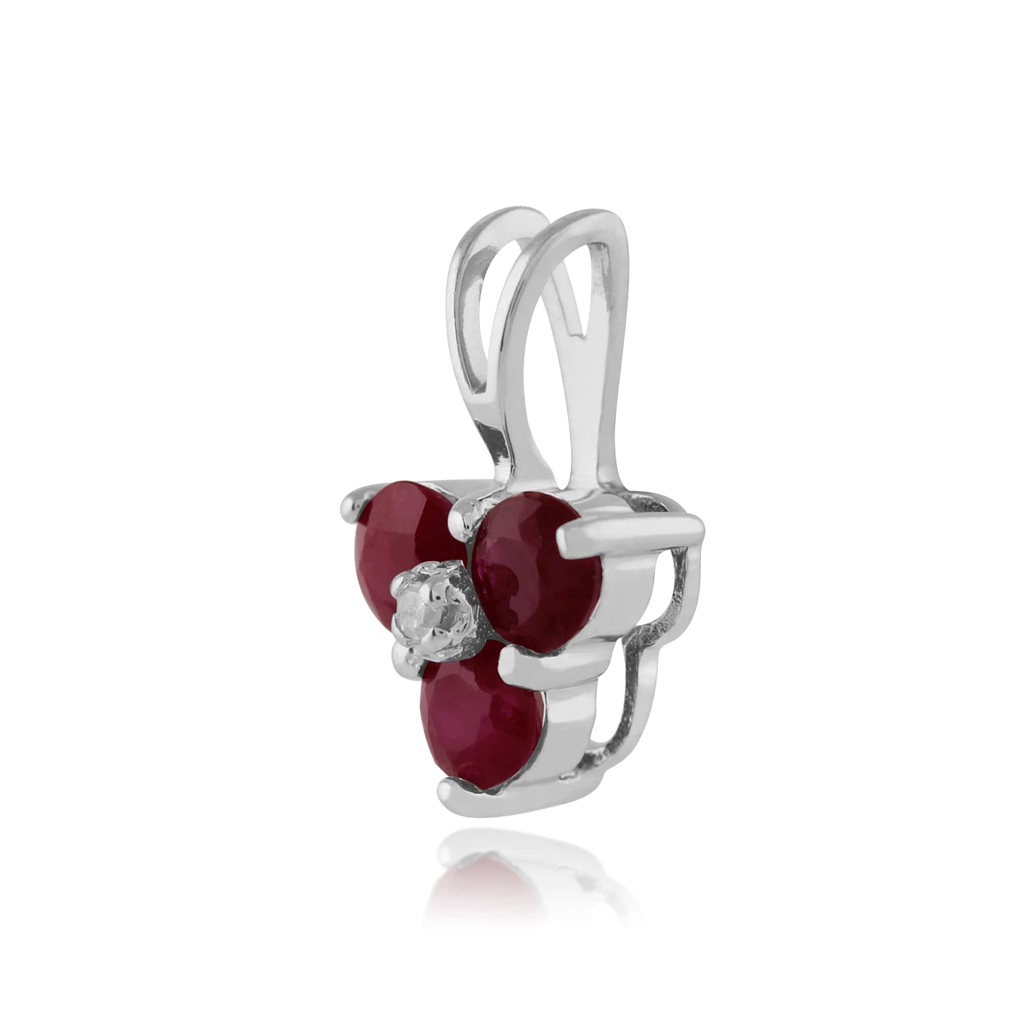 Classic Round Ruby & Diamond Cluster Pendant in 9ct White Gold - Gemondo