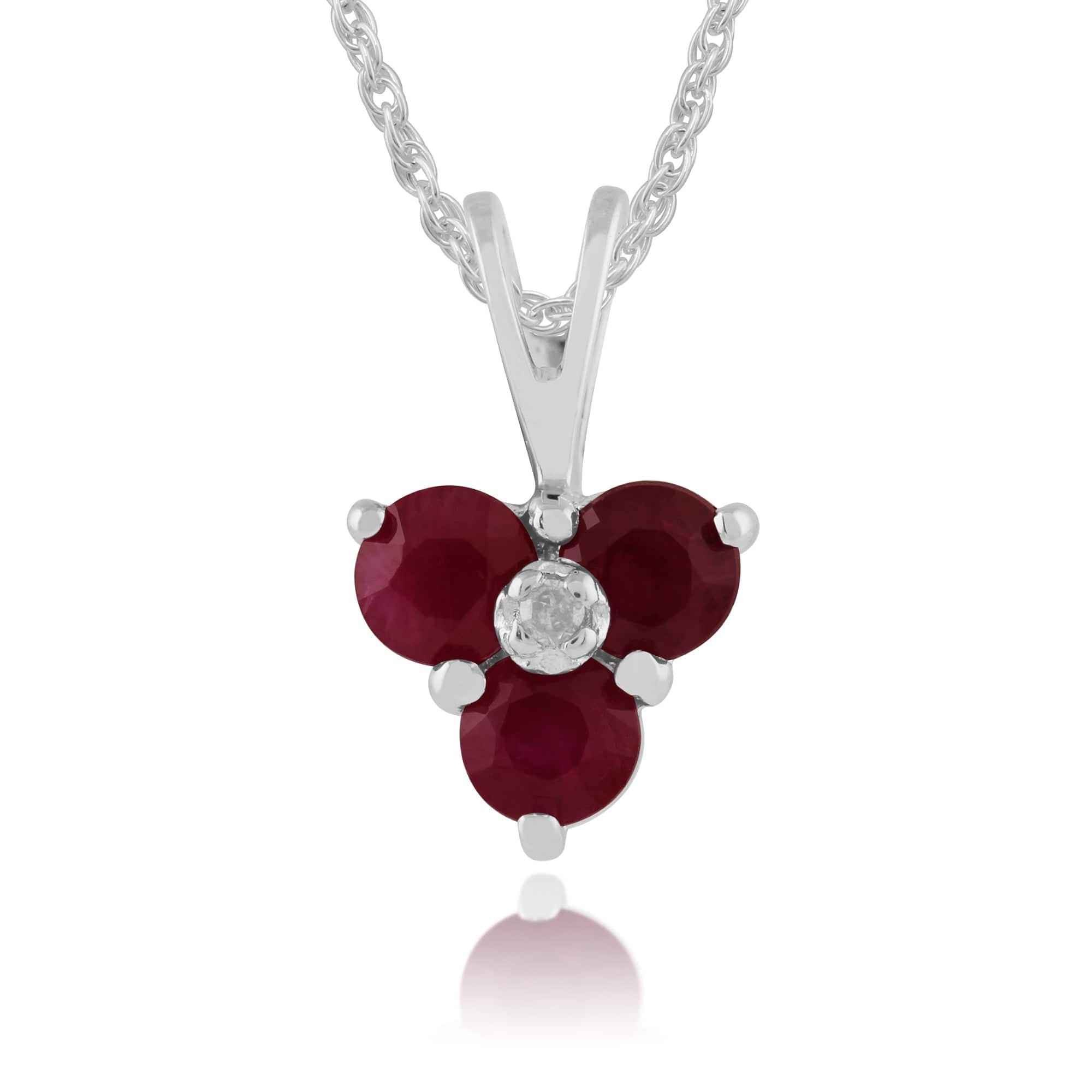 Classic Round Ruby & Diamond Cluster Pendant in 9ct White Gold - Gemondo