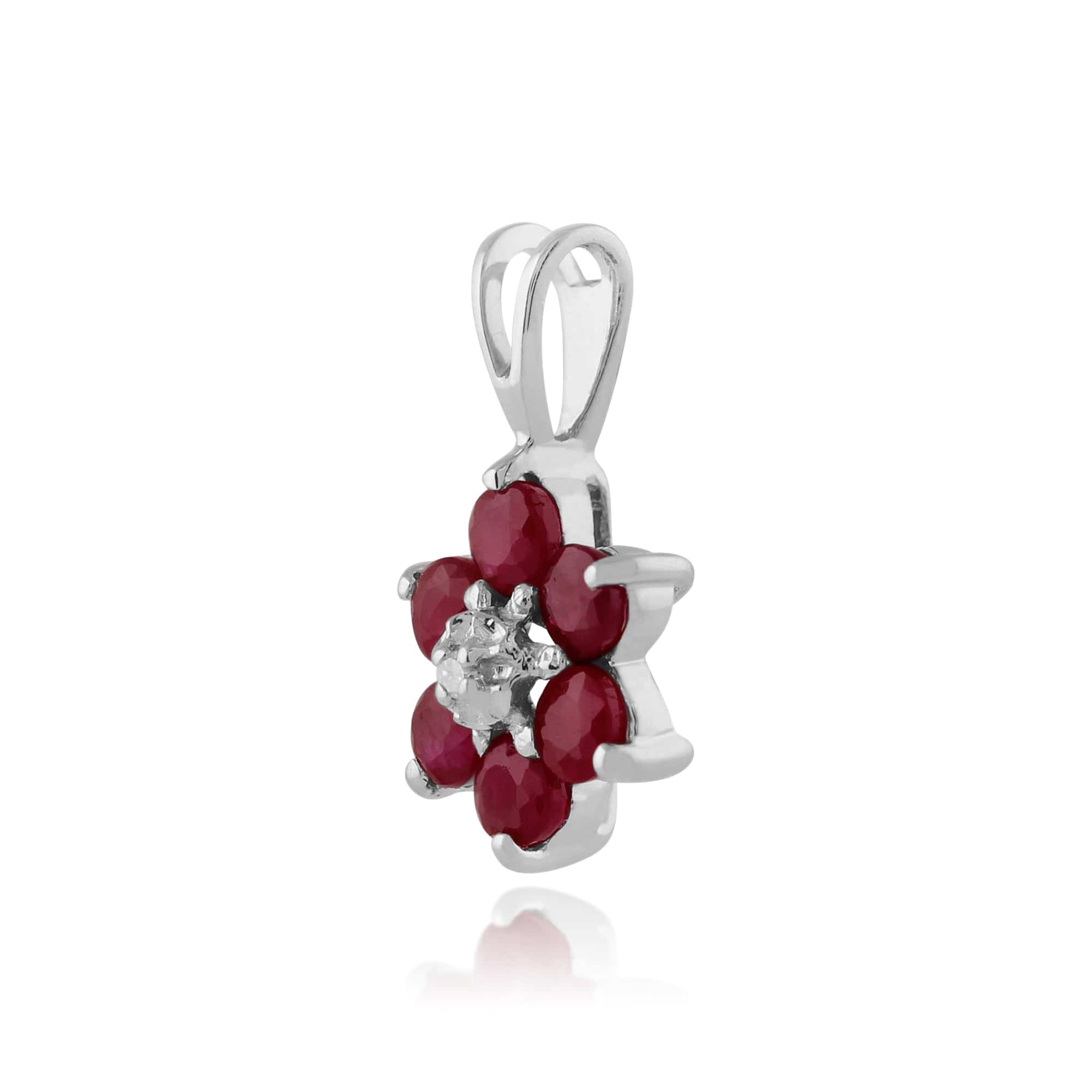 Floral Round Ruby & Diamond Pendant in 9ct White Gold - Gemondo