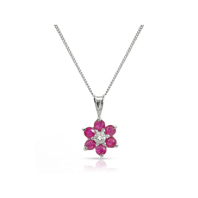 Floral Ruby & Diamond Cluster Stud Earrings & Pendant Set Image 5