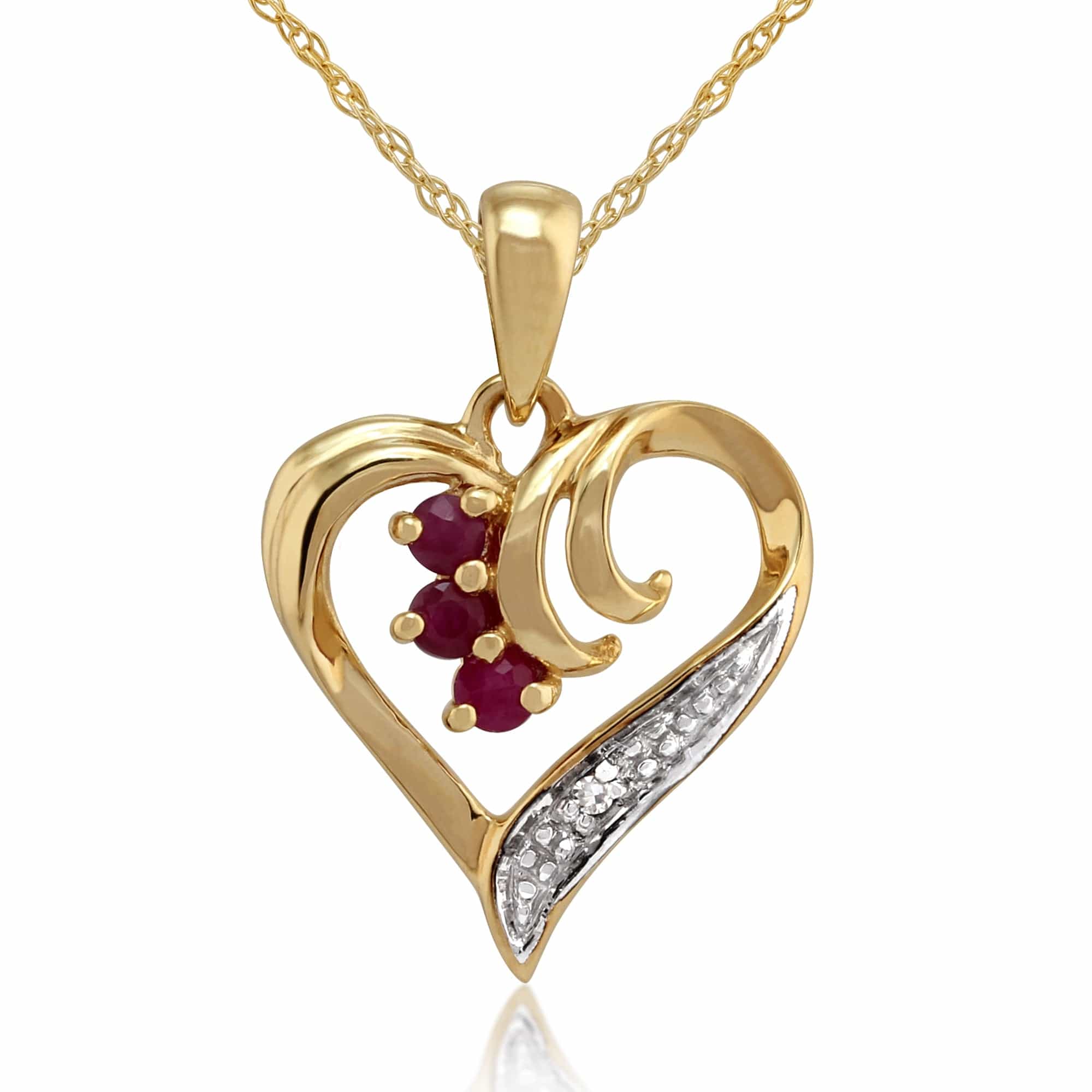 Classic Round Ruby & Diamond Heart Pendant in 9ct Yellow Gold