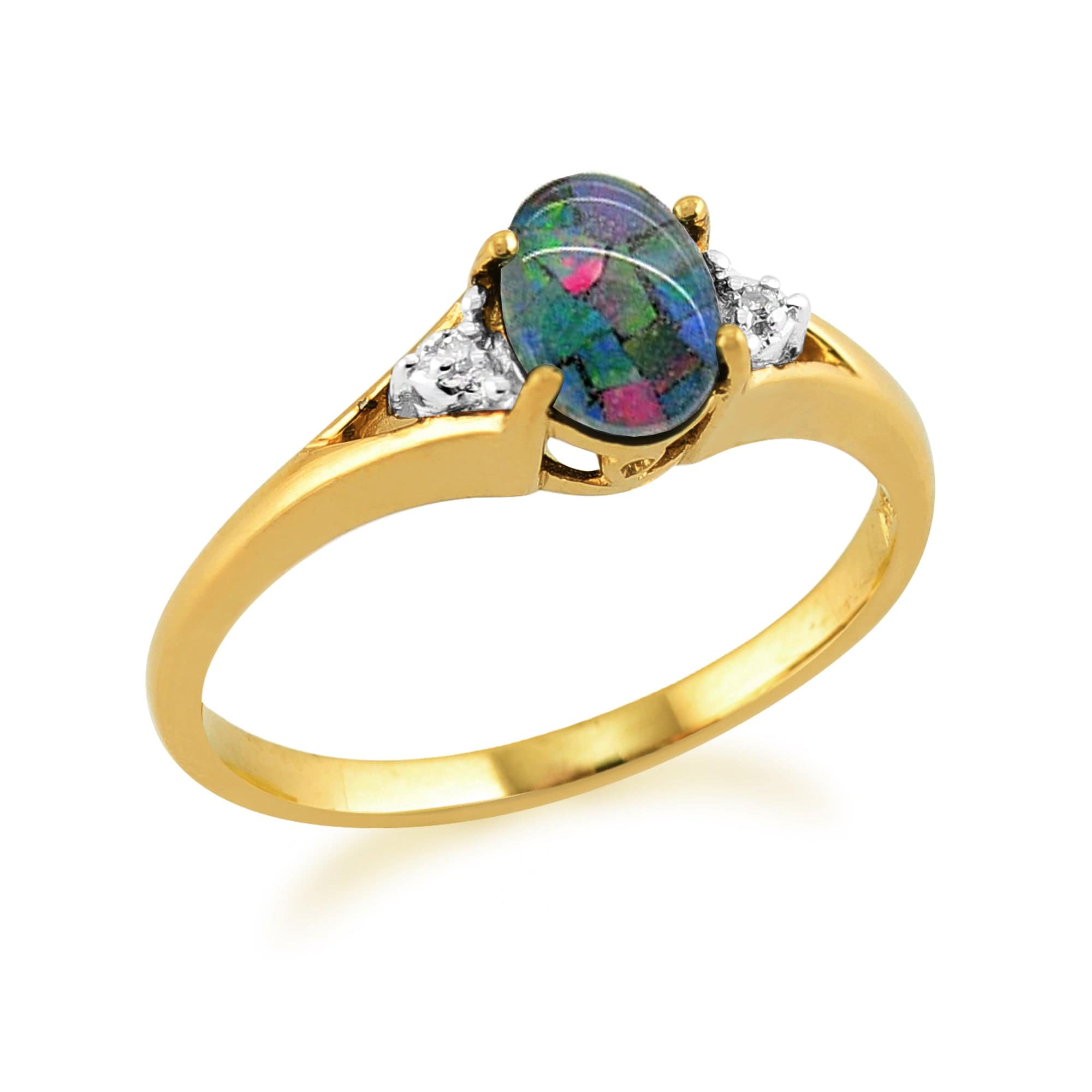 Classic Oval Triplet Opal & Diamond Ring in 9ct Gold