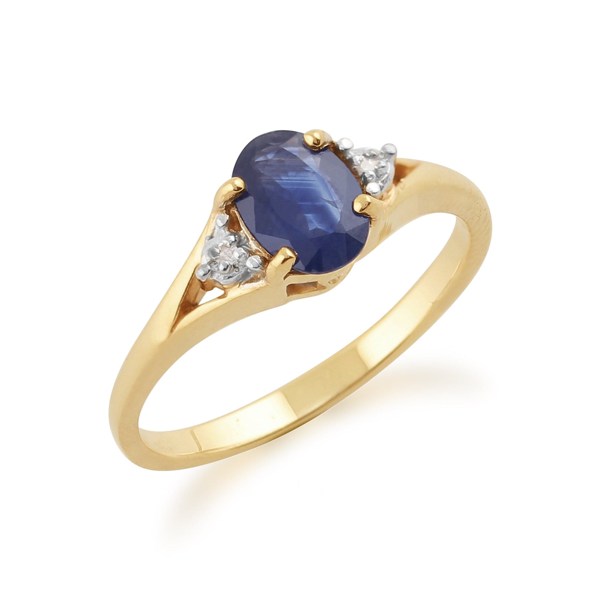 Classic Oval Light Blue Sapphire & Diamond Ring in 9ct Yellow Gold