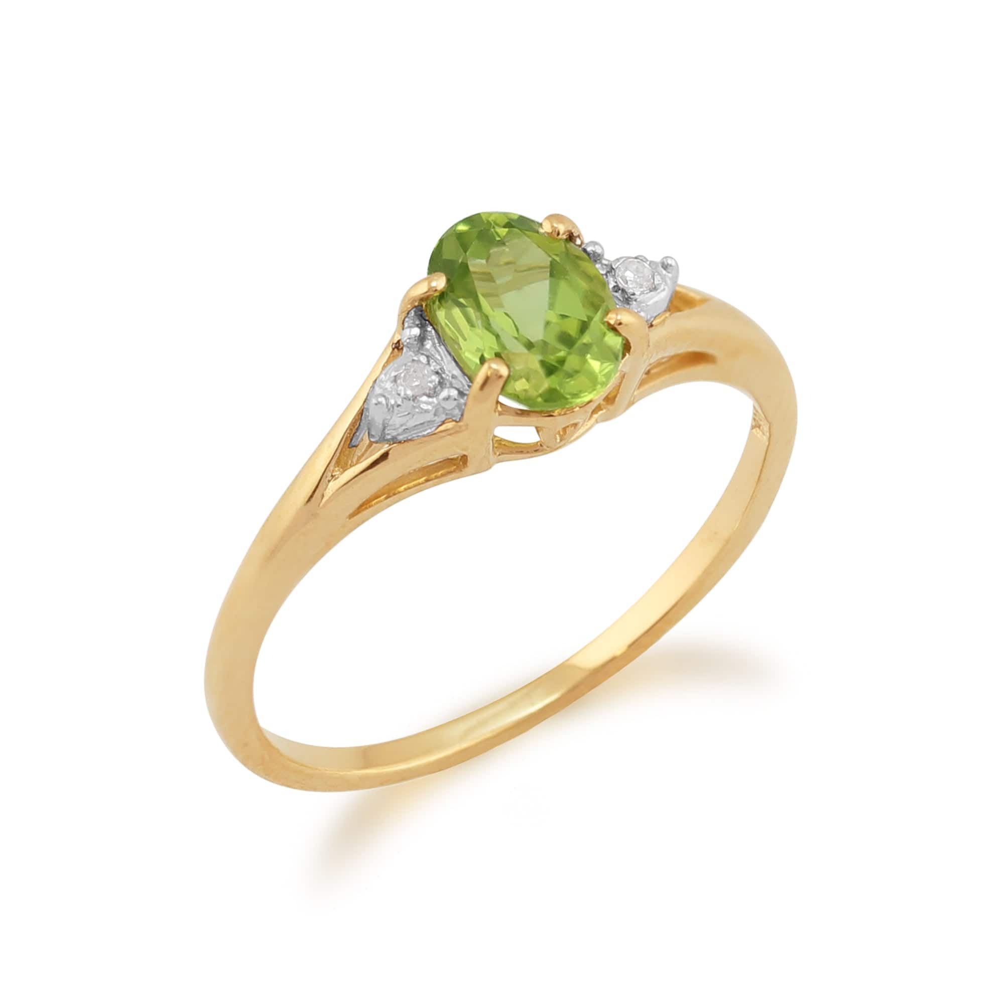 25458 Classic Oval Peridot & Diamond Ring in 9ct Yellow Gold 2