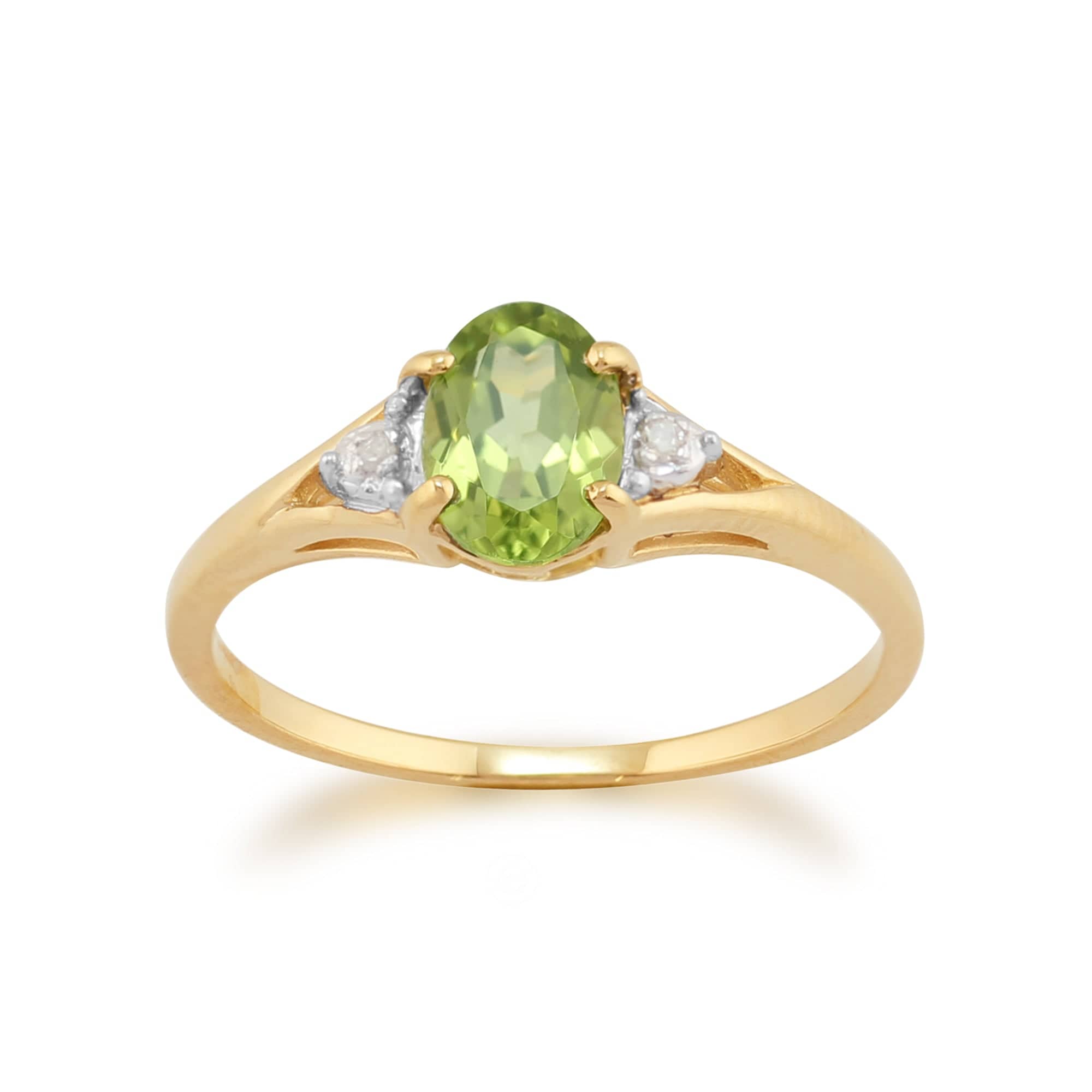 Classic Oval Peridot & Diamond Ring in 9ct Yellow Gold - Gemondo