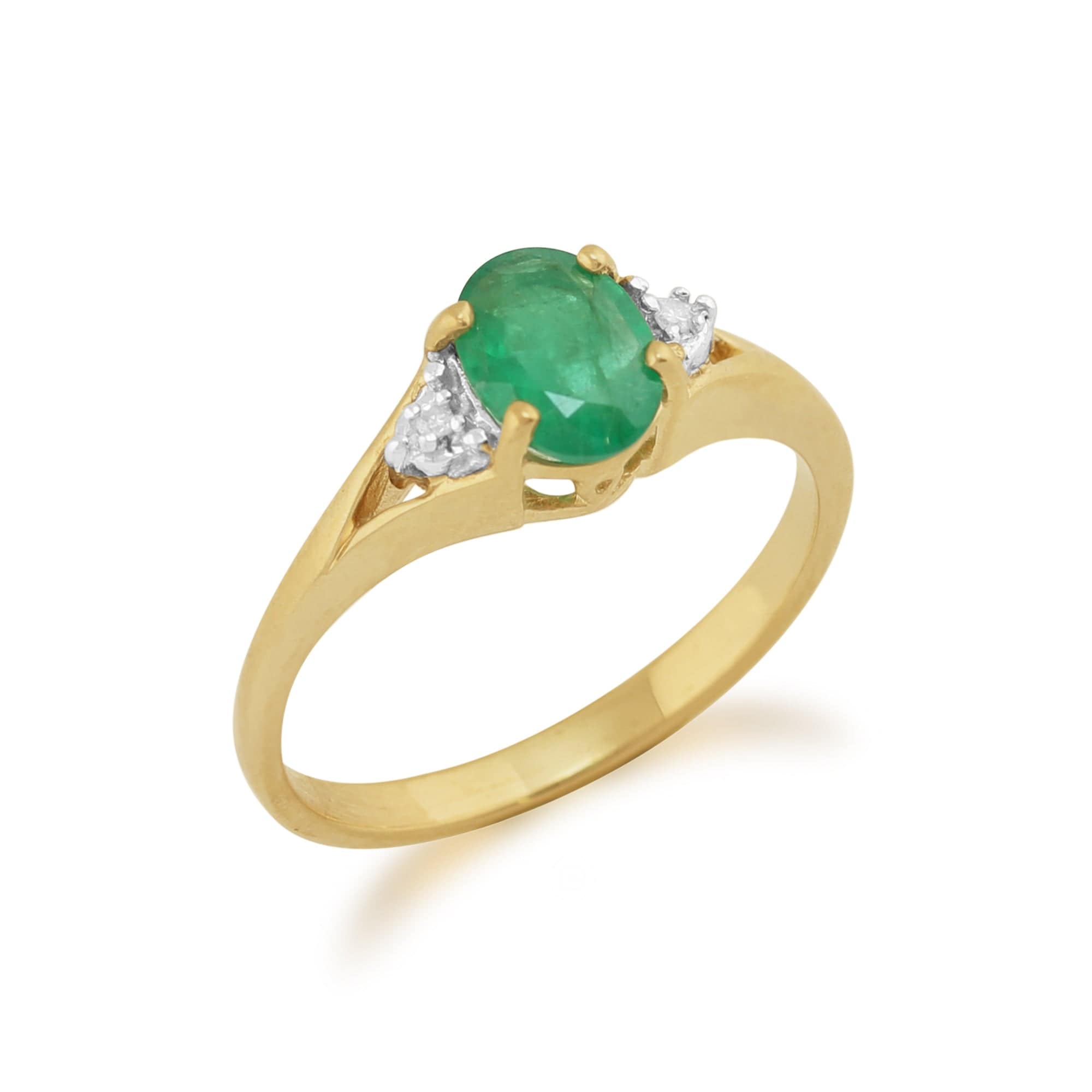 Classic Oval Emerald & Diamond Ring in 9ct Yellow Gold - Gemondo